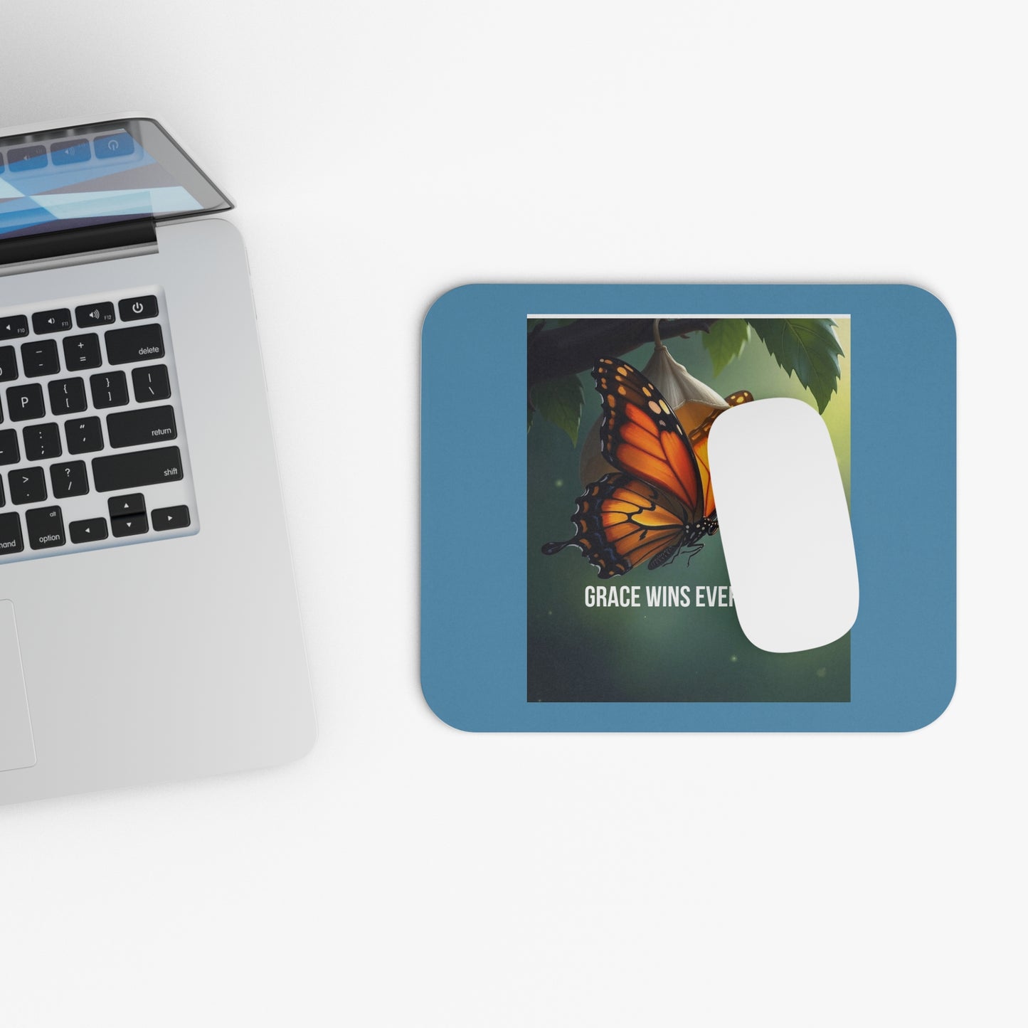 Butterfly Mouse Pad — 'Grace Wins Everytime' Inspirational Desk Mat