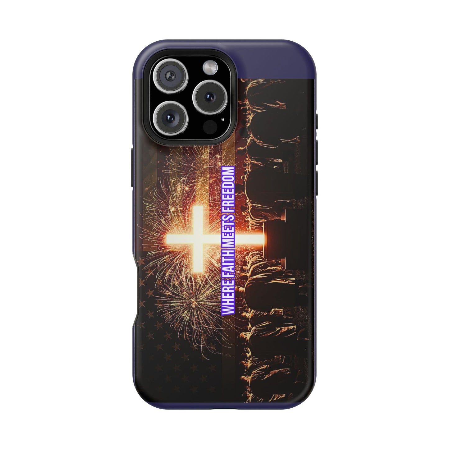 Christian Cross iPhone Case — “Where Faith Meets Freedom” Magnetic Impact-Resistant Phone Case