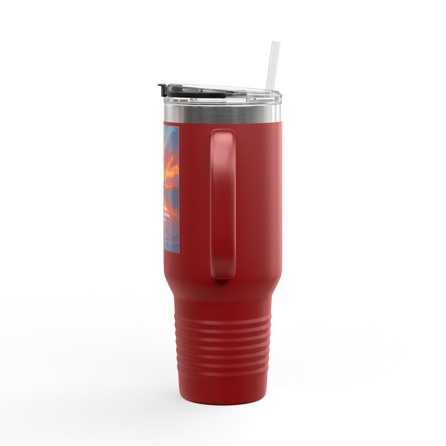 40oz Insulated Travel Mug — Christian Sunrise Design with Scripture Quote