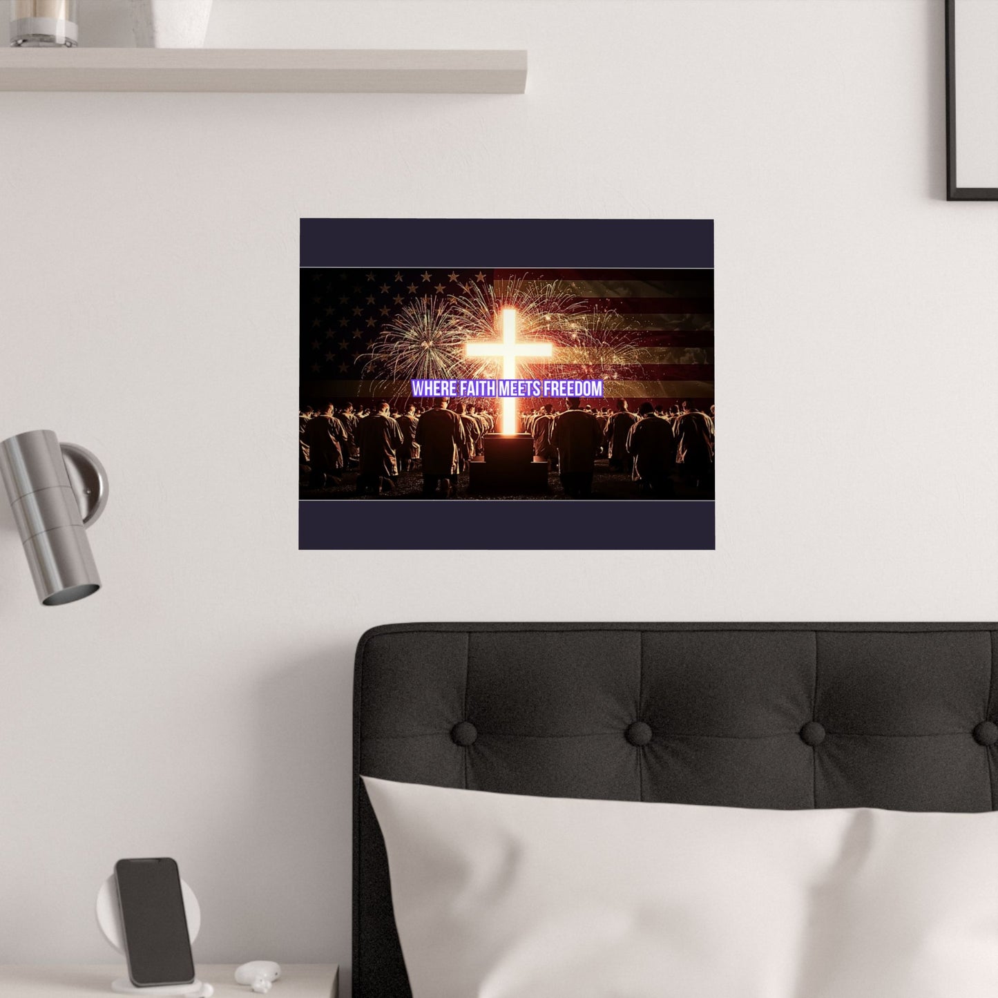 Where Faith Meets Freedom Satin Poster - Christian Patriotic Wall Art (210gsm)