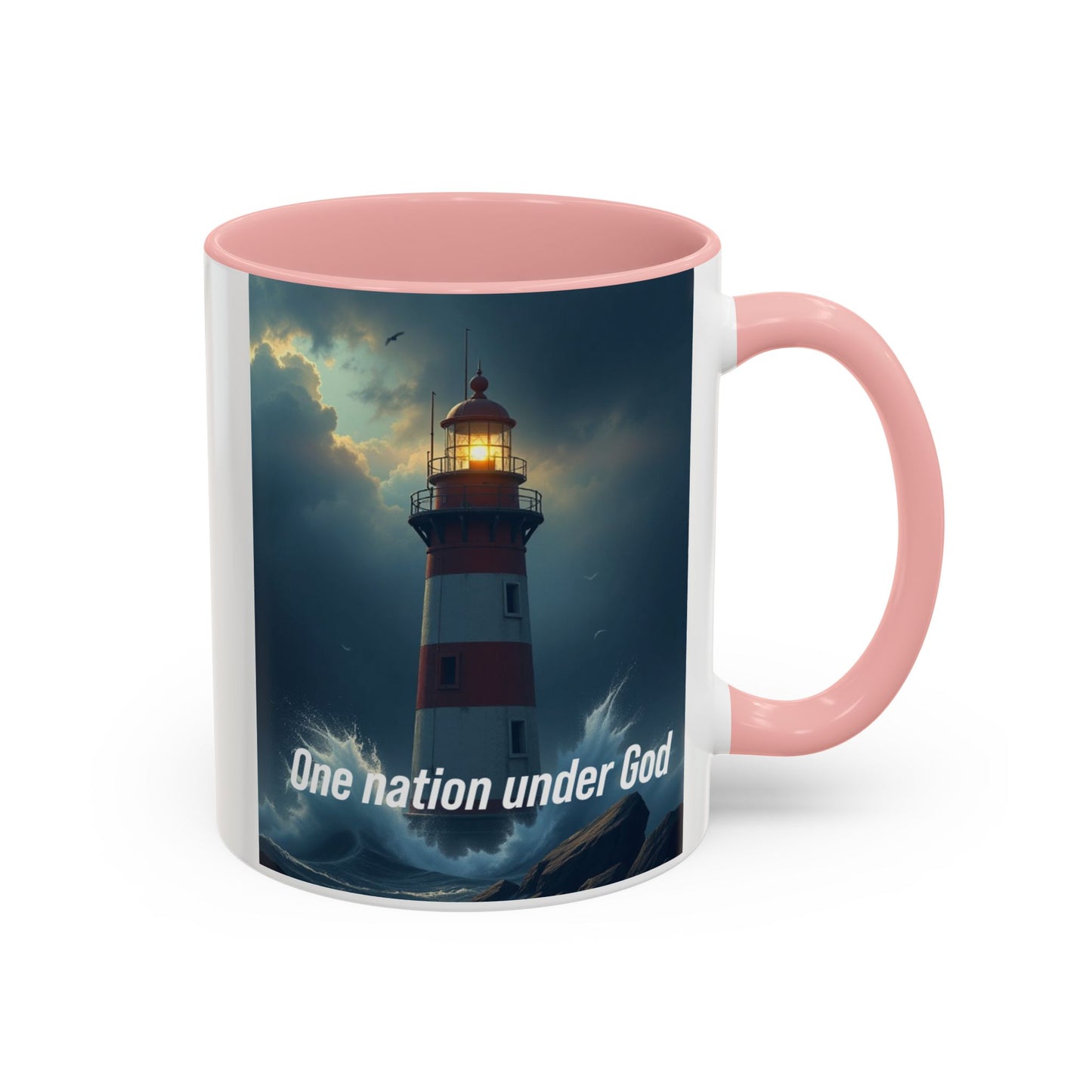 Lighthouse Coffee Mug — "One Nation Under God" Inspirational Accent Mug
