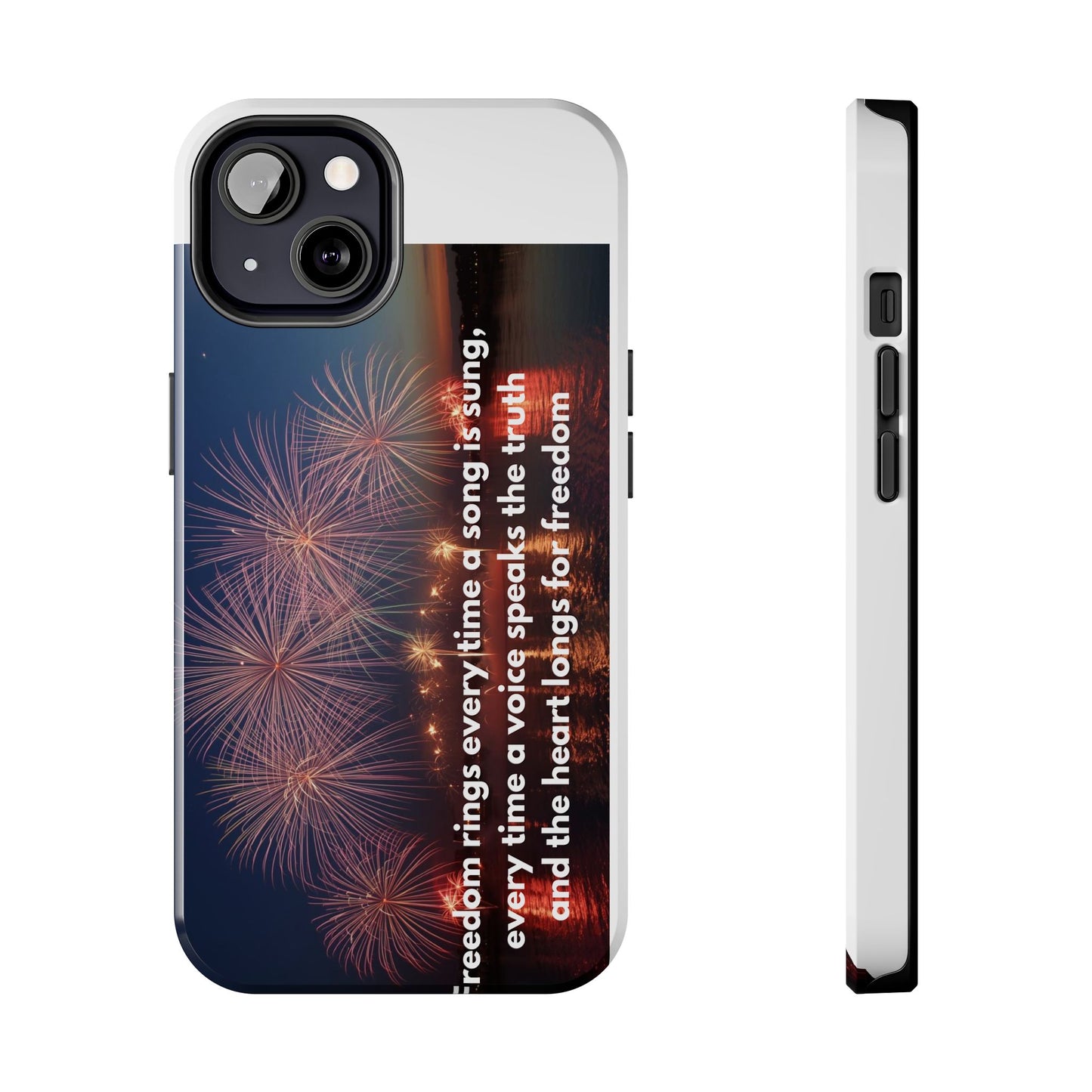 Patriotic Fireworks Tough Phone Case — "Freedom" Quote Protective Cover
