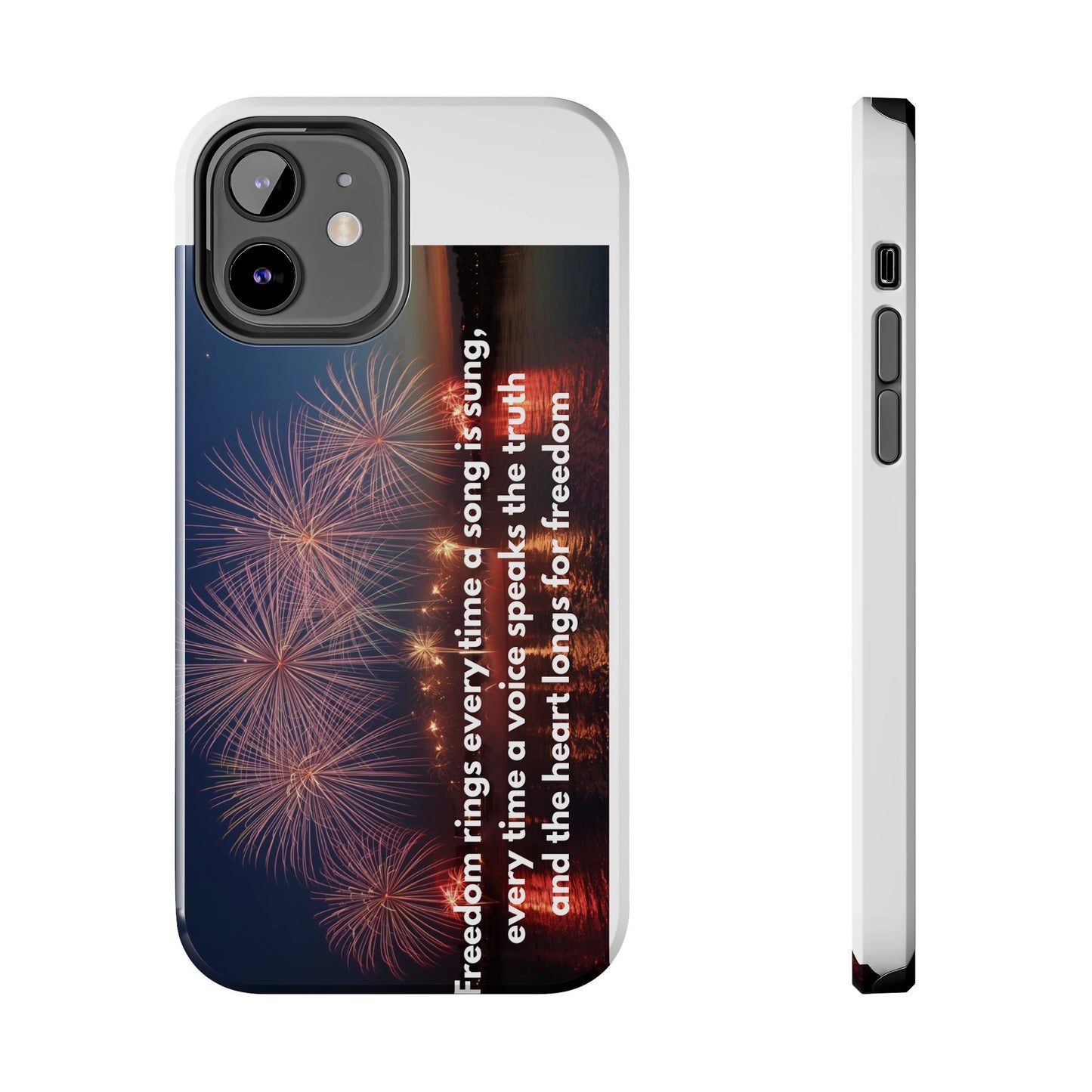 Patriotic Fireworks Tough Phone Case — "Freedom" Quote Protective Cover