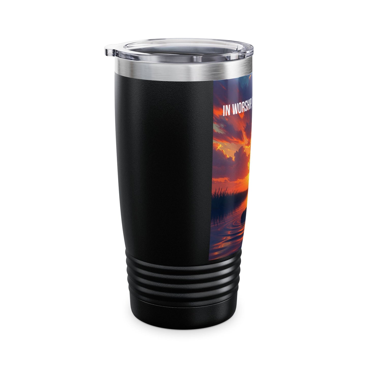 20oz Worship Tumbler – "In Worship, I Find My Refuge" Sunset Faith Travel Mug