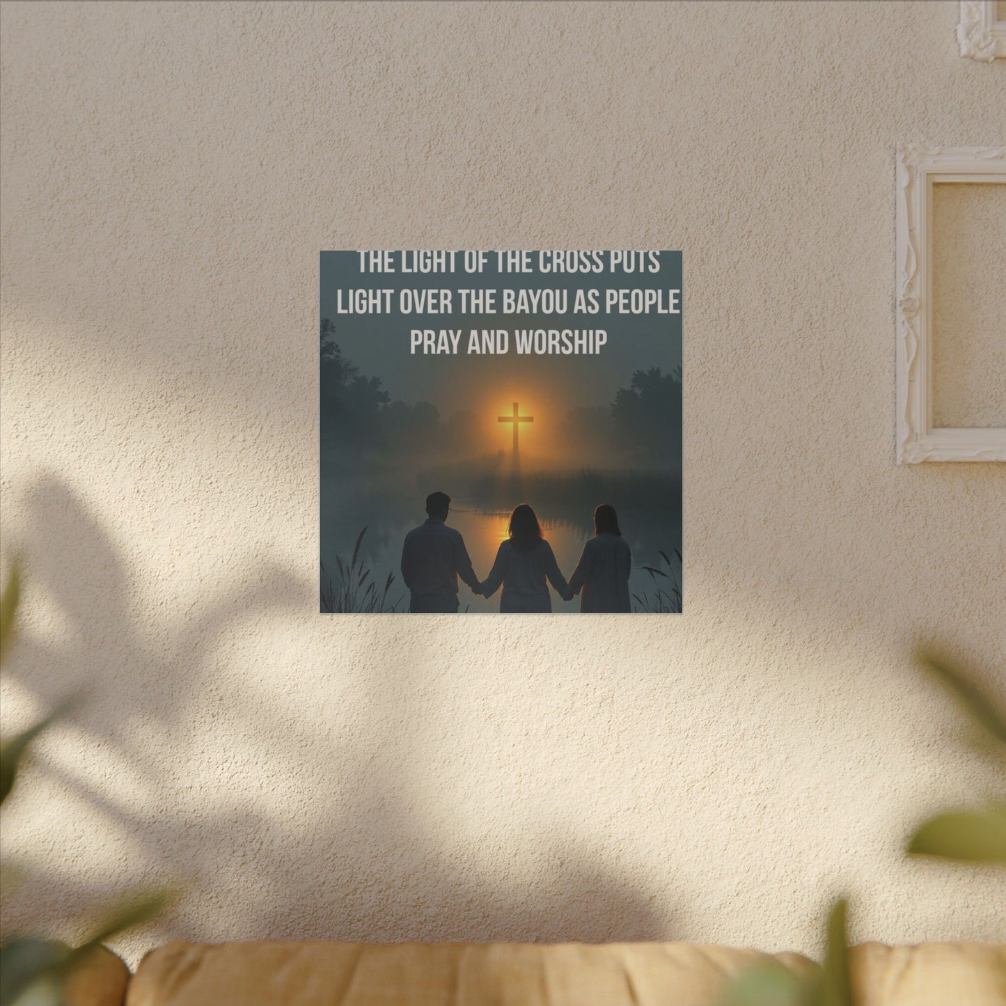 Faith Wall Art Canvas — “The Light of the Cross Puts Light Over the Bayou as People Pray and Worship”