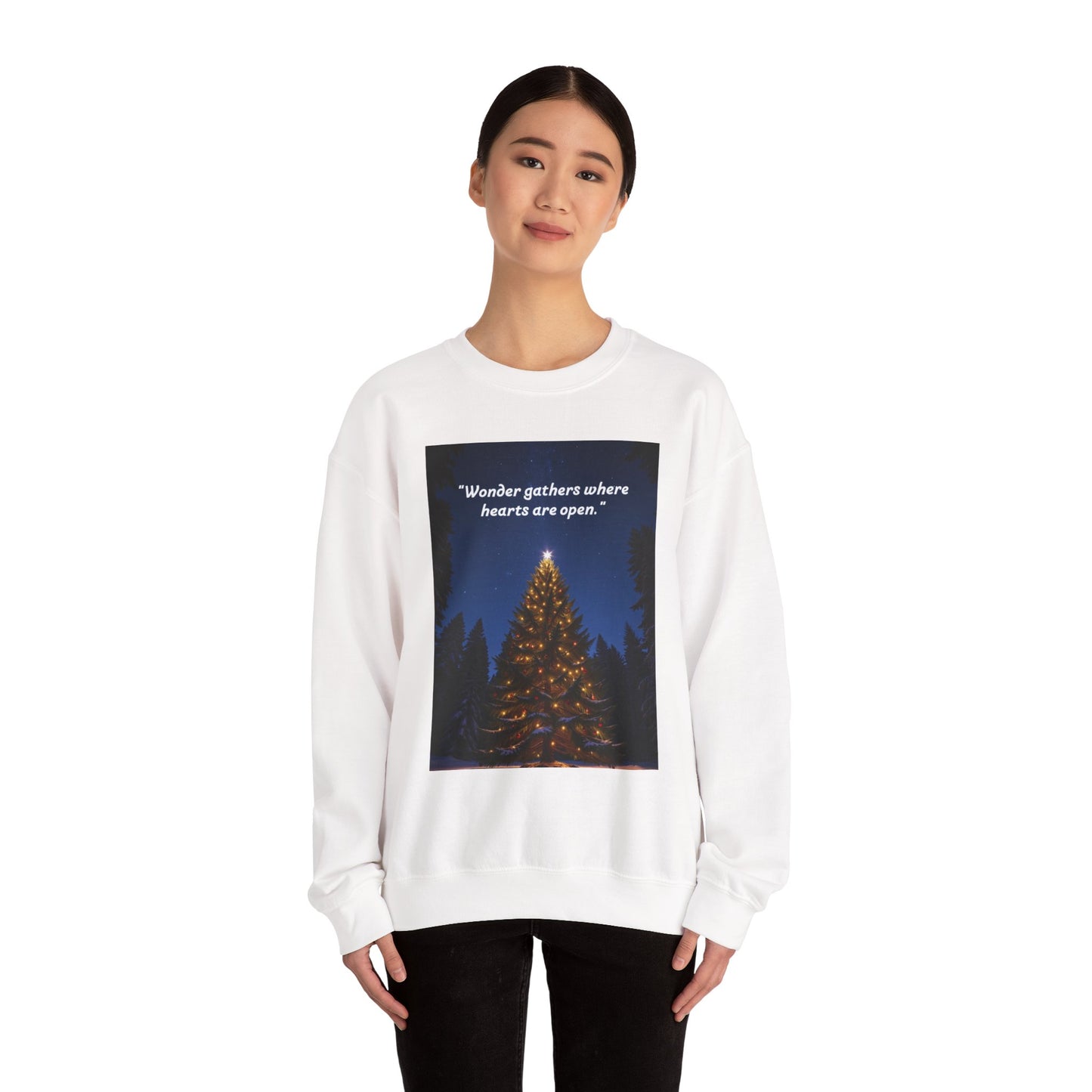 Cozy Holiday Crewneck Sweatshirt - "Wonder Gathers Where Hearts Are Open" - Perfect for Christmas, Gifts, Winter Wear, Casual Style   20