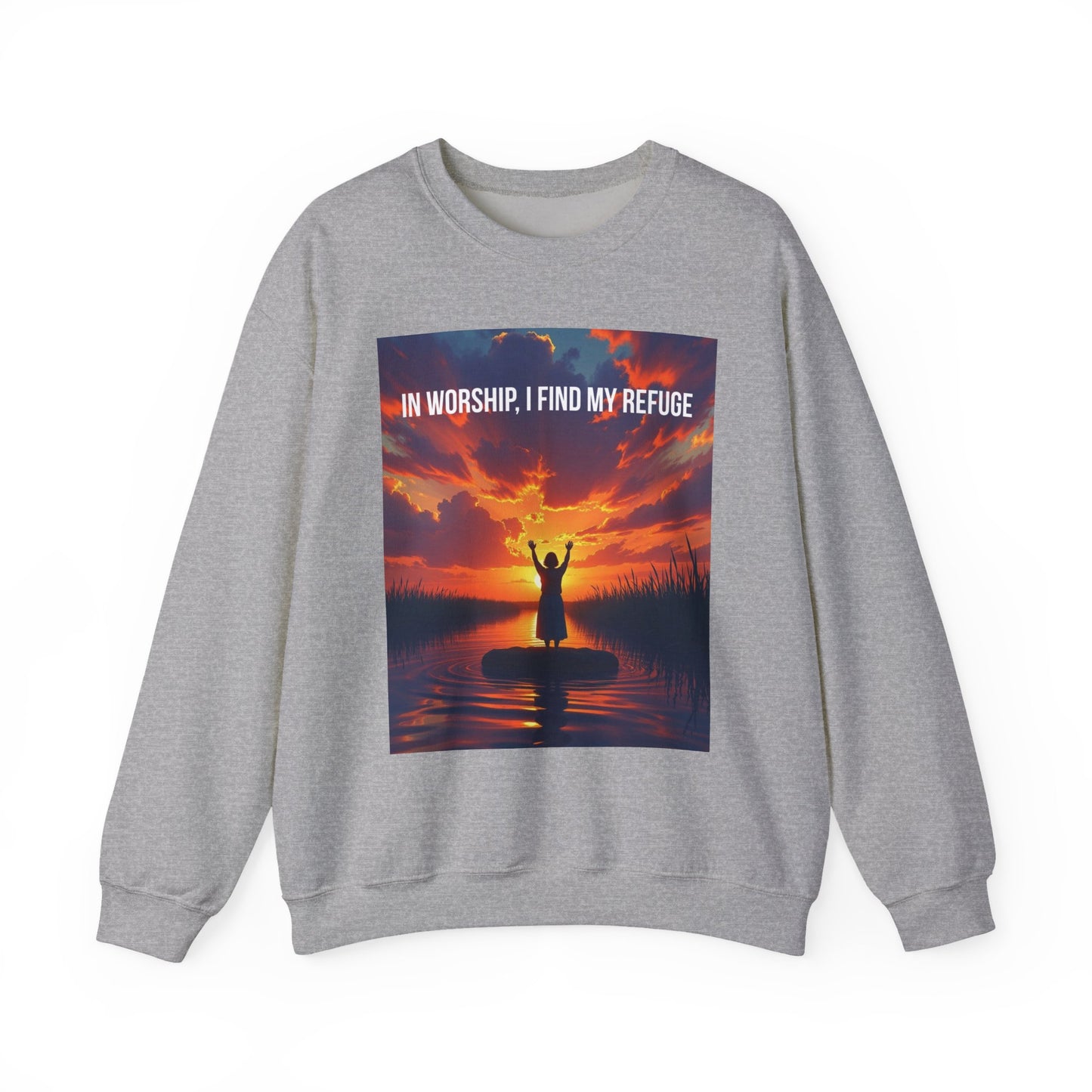 Worship Refuge Crewneck Sweatshirt — "In Worship, I Find My Refuge" Inspirational Faith Sweatshirt