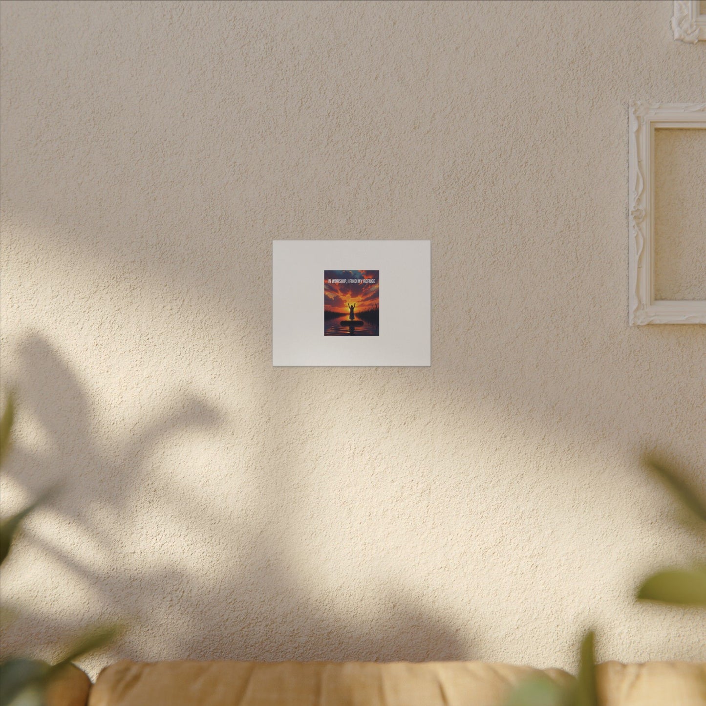 Worship Sunrise Canvas Art – "In Worship I Find My Refuge" Stretched Wall Canvas