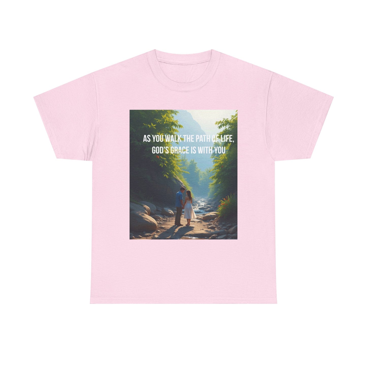 Faith-Inspired Nature T-Shirt — "As You Walk the Path of Life, God’s Grace Is With You"