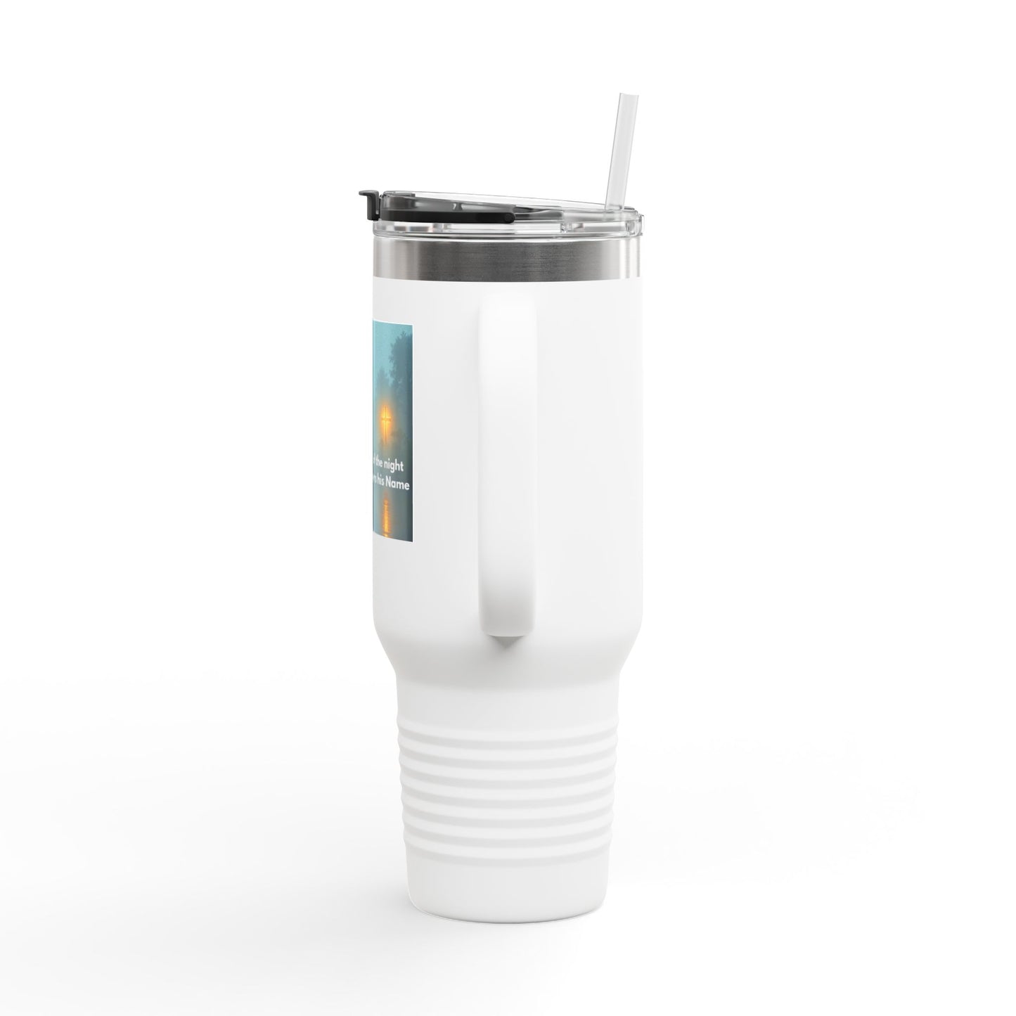 40oz Insulated Travel Mug — 'In the Stillness of the Night' Forest Quote Design