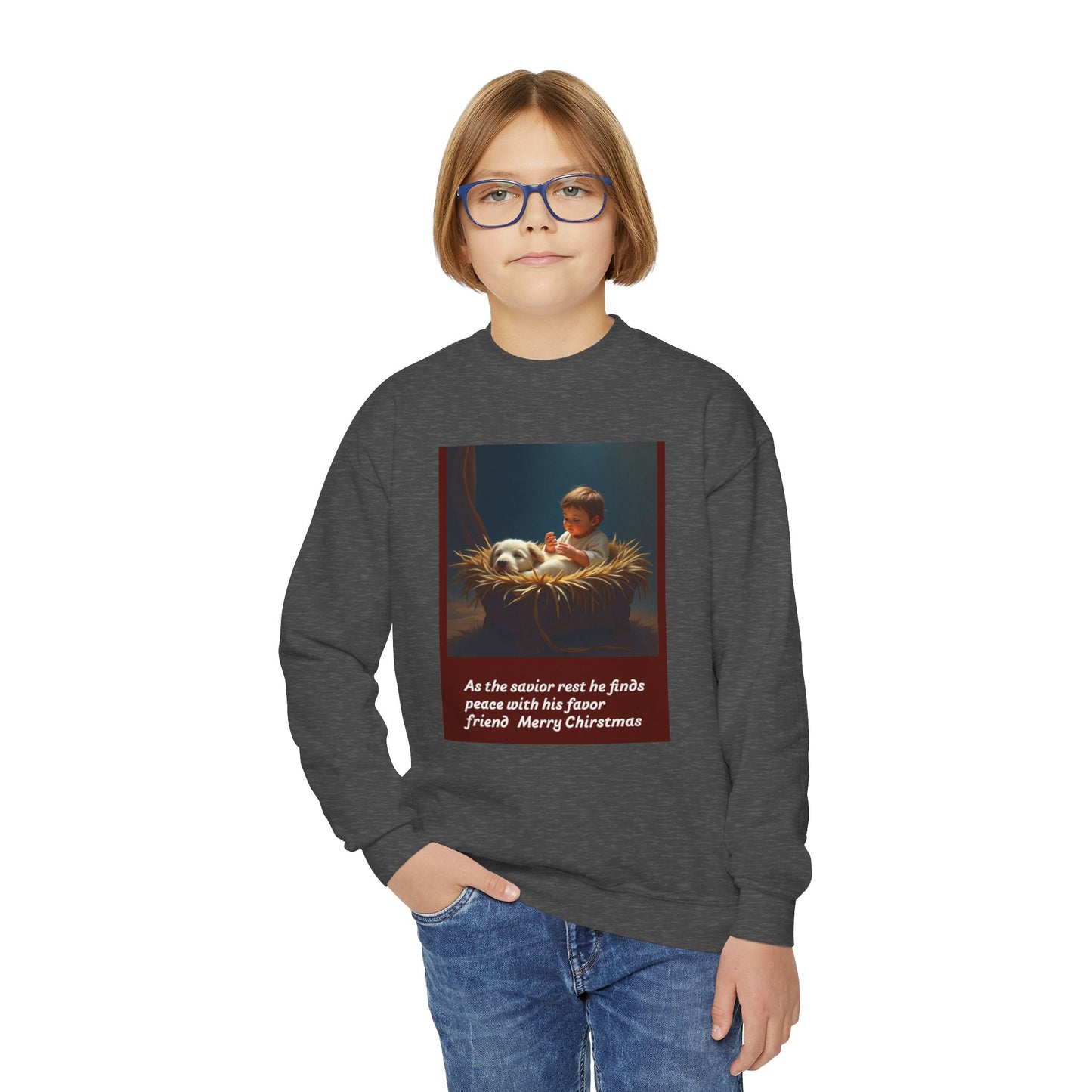 Youth Holiday Crewneck Sweatshirt, Festive Sweatshirt, Christmas Outfits for Kids, Religious Gift for Young Ones, Cozy Winter Apparel, [...]