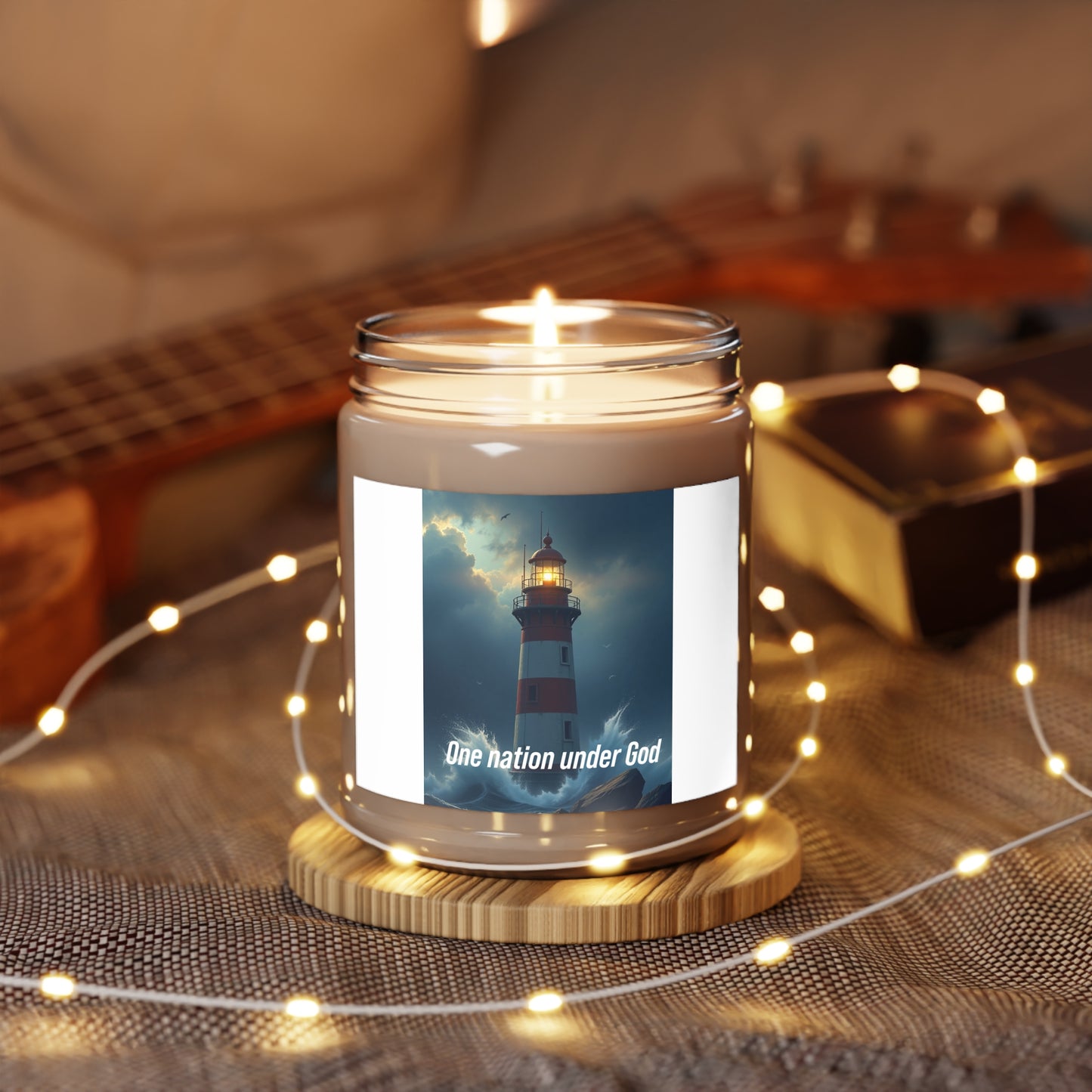 Lighthouse Soy Candle 9oz — "One Nation Under God" Scented Jar