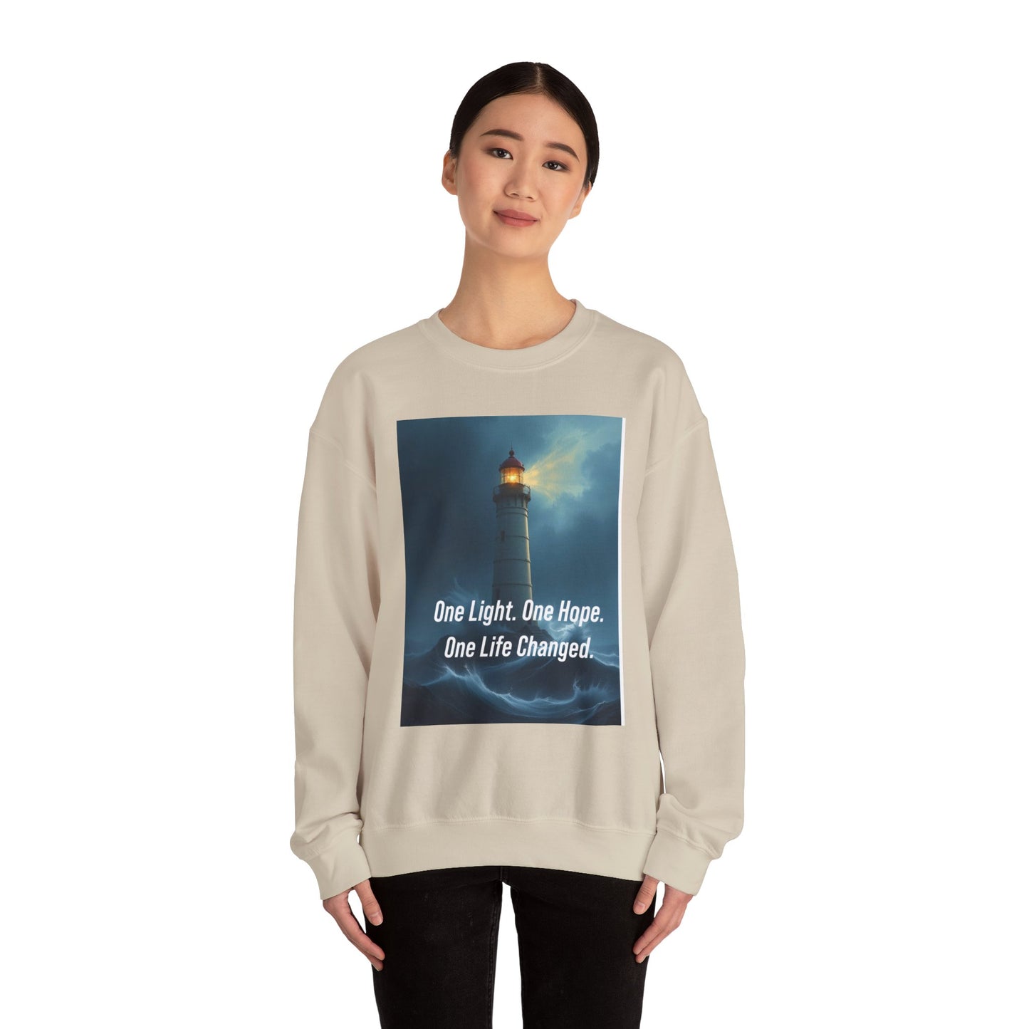Lighthouse Hope Crewneck Sweatshirt — "One Light. One Hope. One Life Changed."