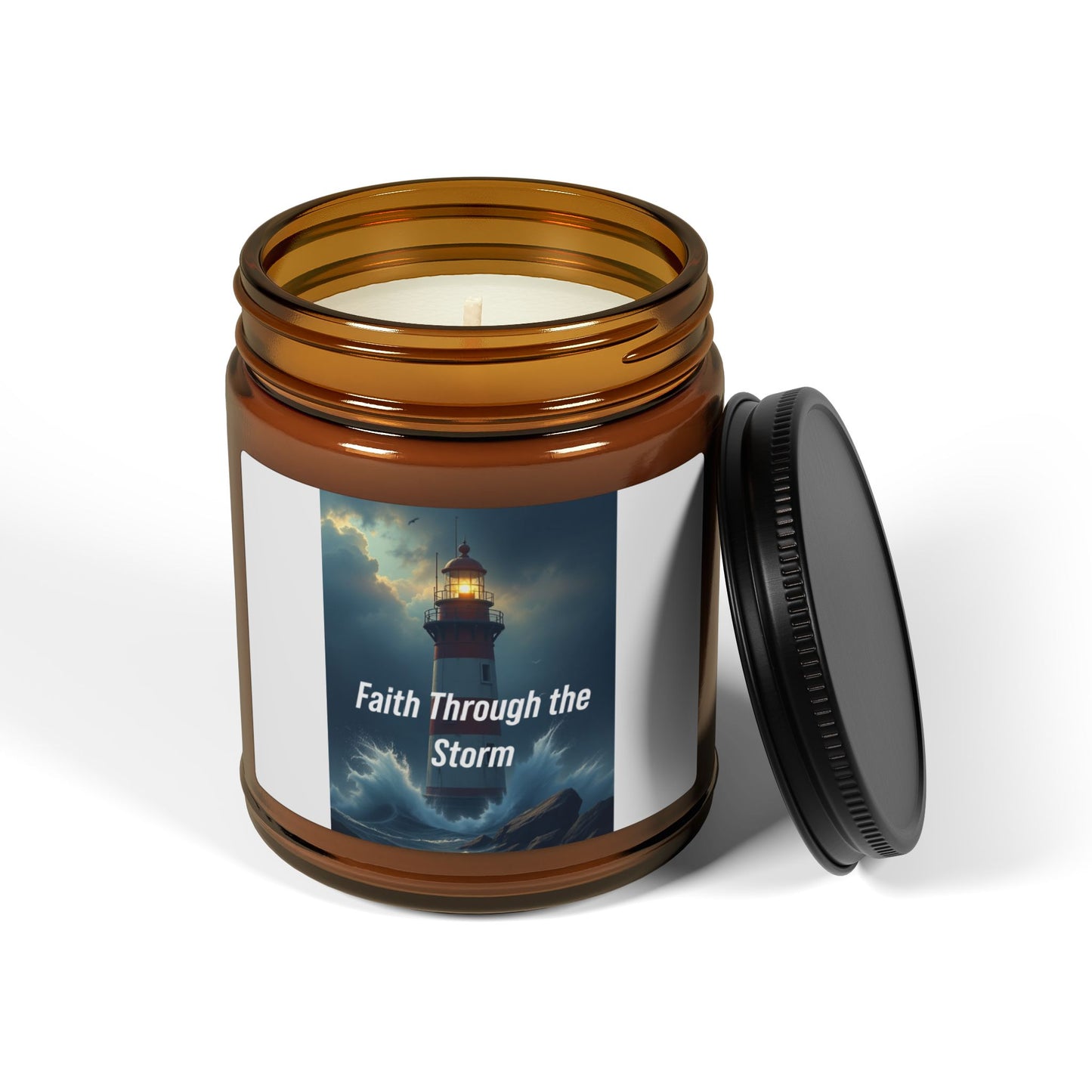Faith Through the Storm Soy Candle — Amber Jar Inspirational Scented Candle