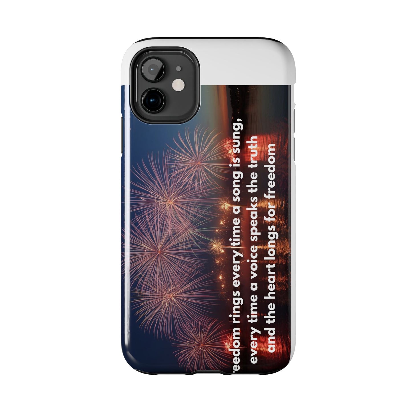Patriotic Fireworks Tough Phone Case — "Freedom" Quote Protective Cover