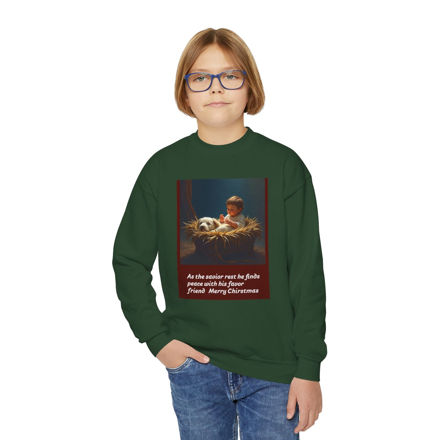 Youth Holiday Crewneck Sweatshirt, Festive Sweatshirt, Christmas Outfits for Kids, Religious Gift for Young Ones, Cozy Winter Apparel, [...]