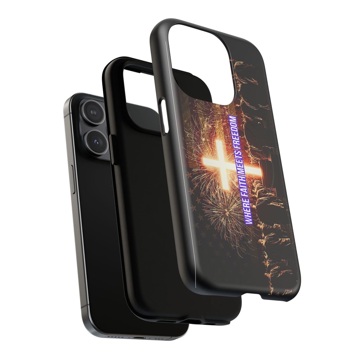 Christian Cross Phone Case - "Where Faith Meets Freedom" Tough Magnetic Case