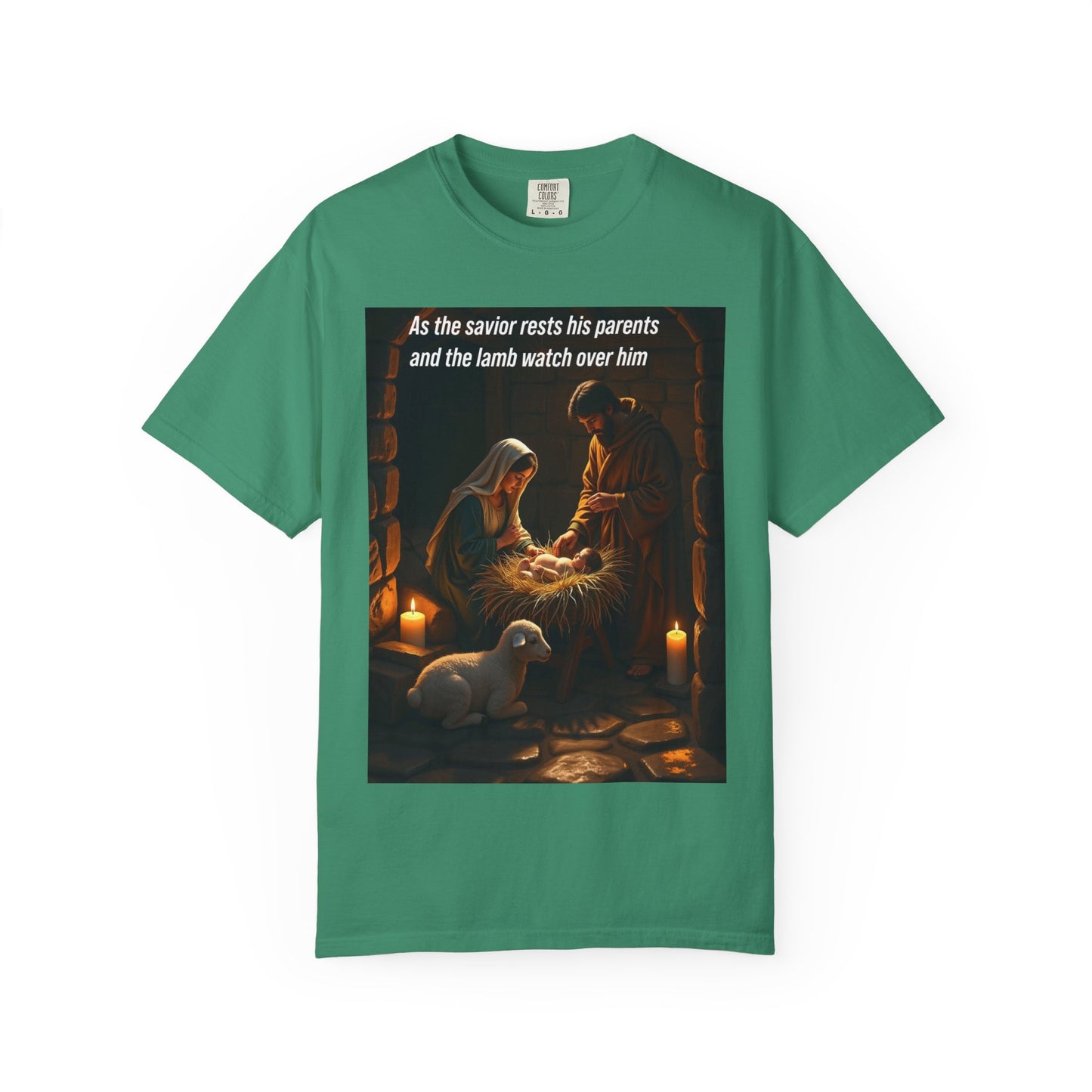 as savior rest his parnets and the lamb watch over him