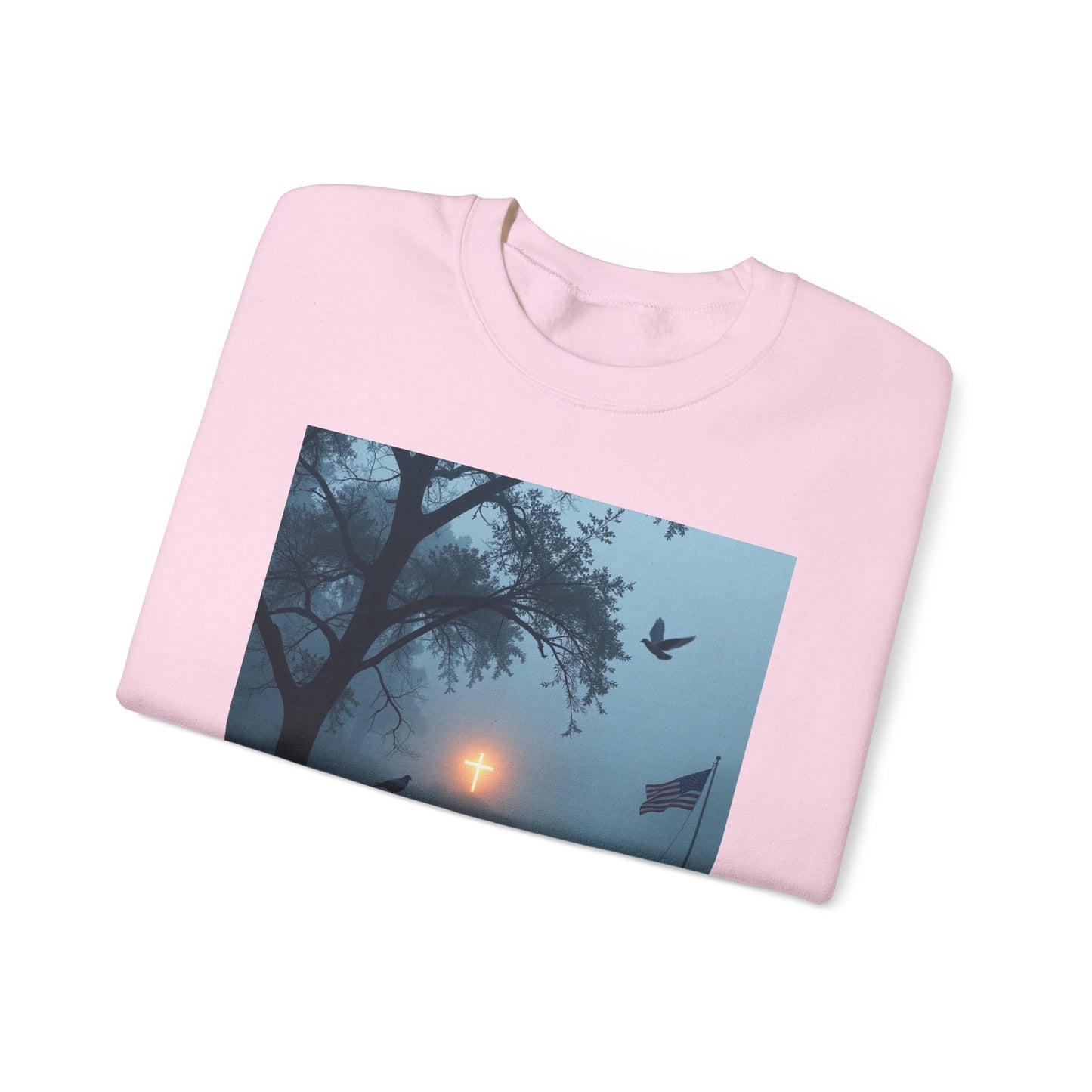 Crewneck Sweatshirt — Bayou Nightscape with Lyrics: "As You Look Across the Bayou Tonight"