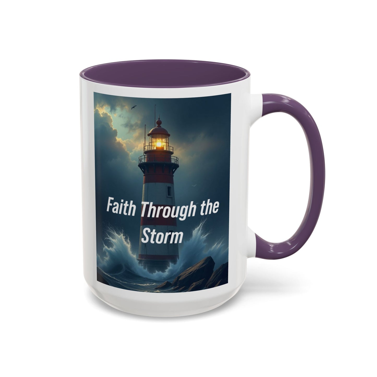 Faith Through the Storm Lighthouse Coffee Mug - Inspirational Ceramic Accent Mug