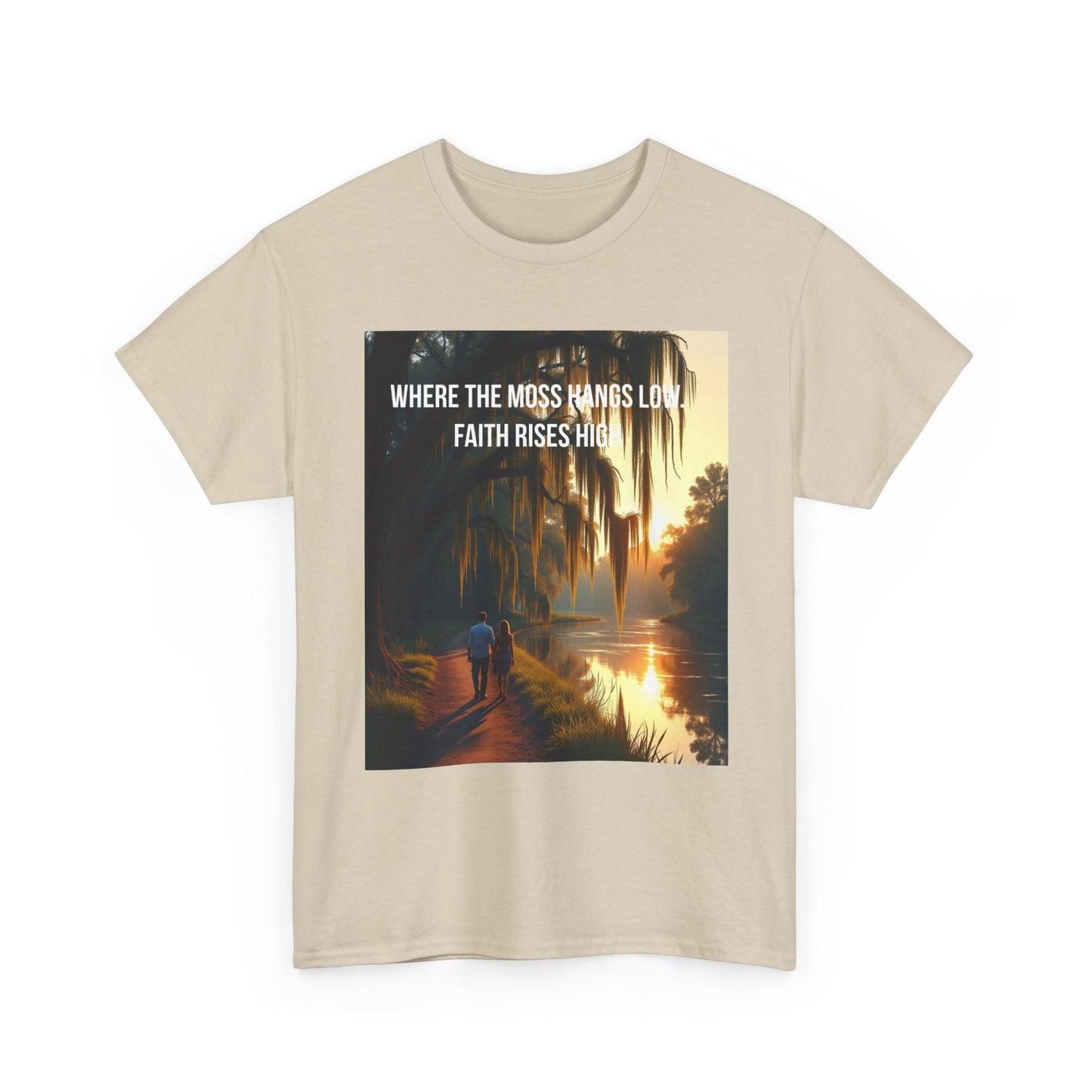 Faith Rising Tee — "Where the Moss Hangs Low, Faith Rises High" Sunset Bay Graphic T-Shirt