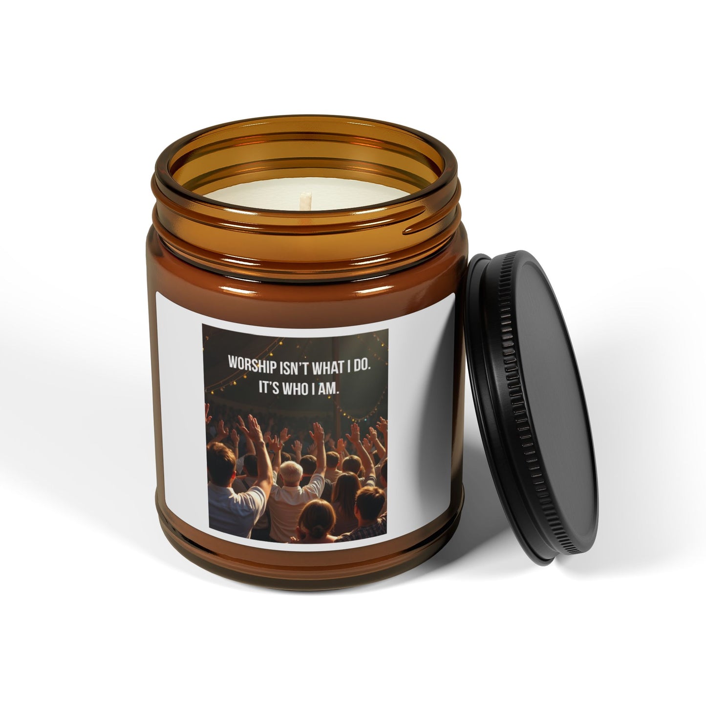 Scented Soy Candle — "Worship Isn’t What I Do, It’s Who I Am" Amber Jar
