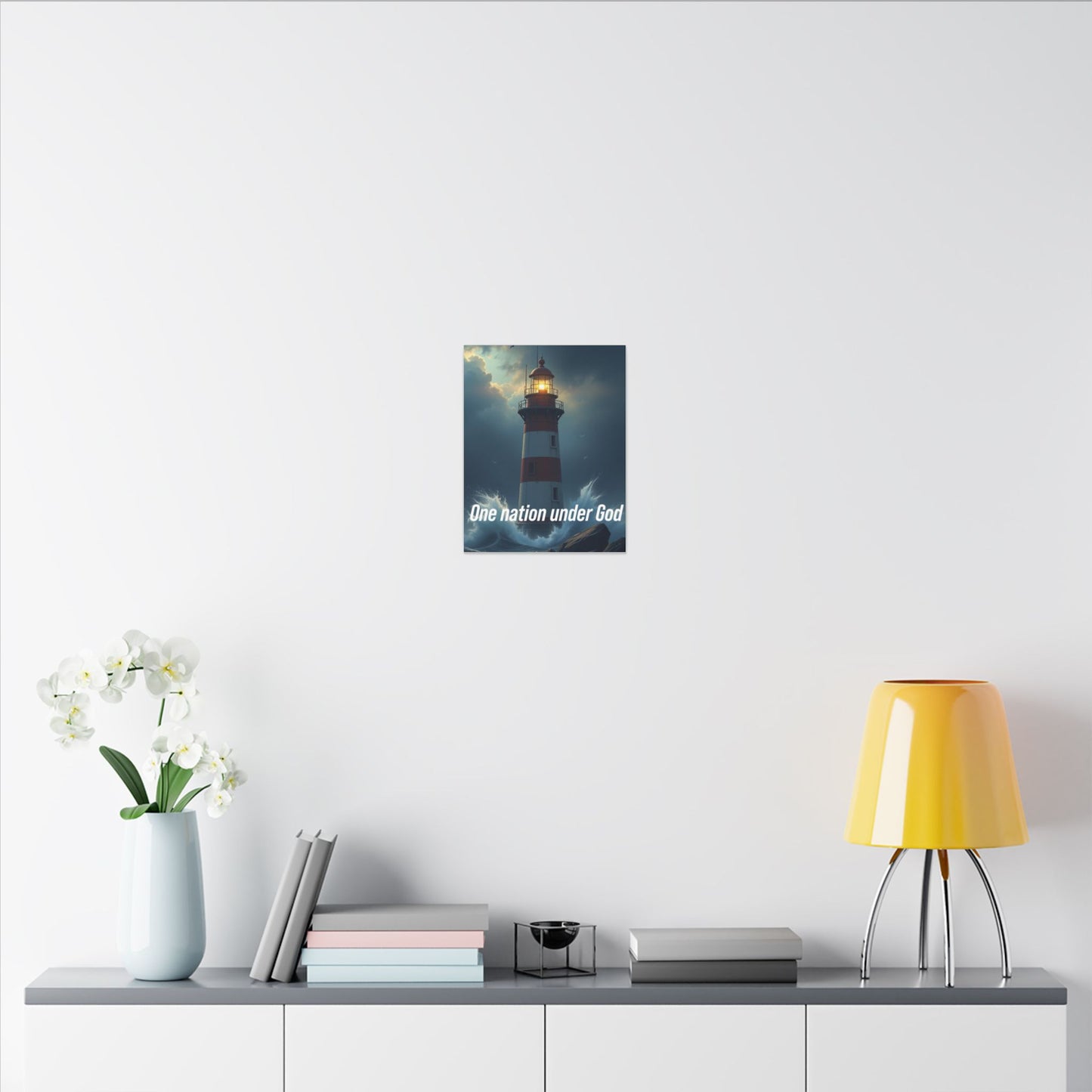 Lighthouse Matte Canvas Wall Art - "One Nation Under God" Patriotic Coastal Print