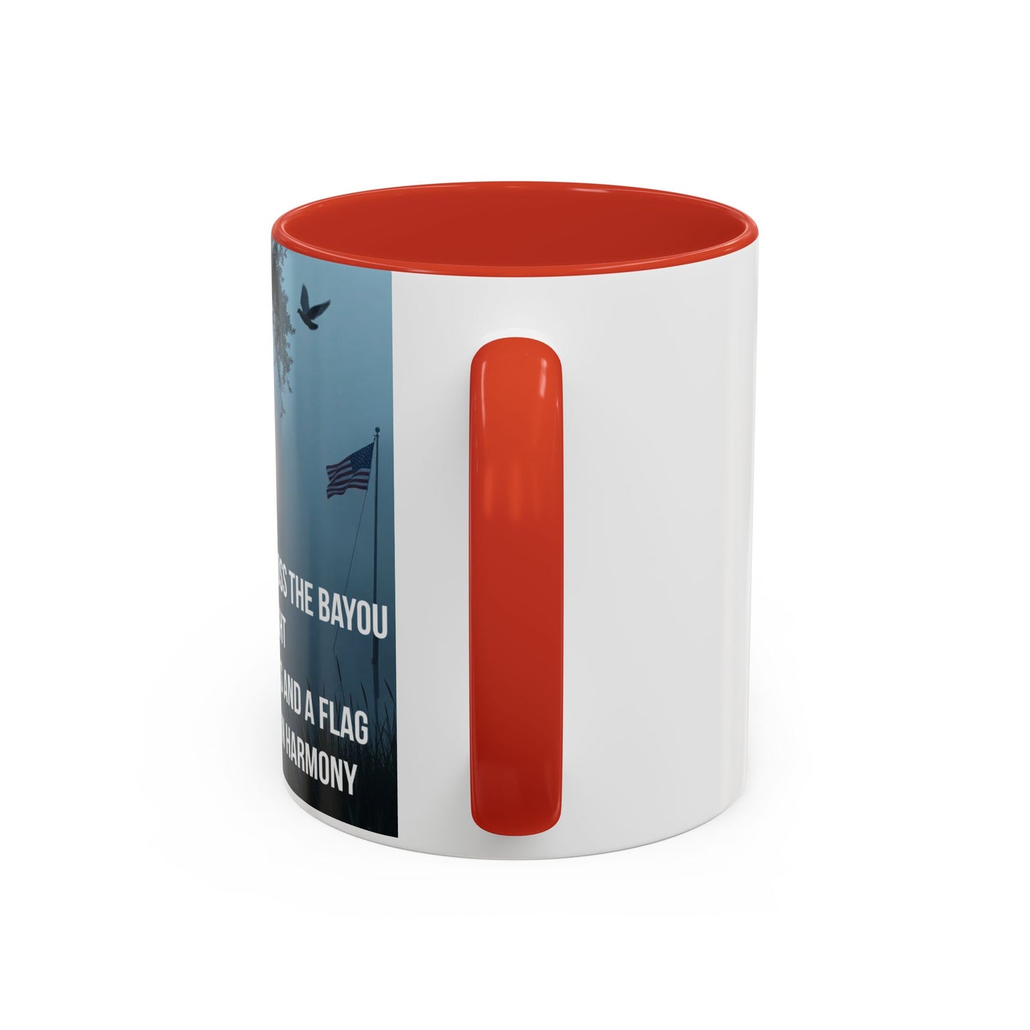 Bayou Cross & Flag Coffee Mug — Inspirational Southern Scene with Peaceful Verse (11/15 oz)