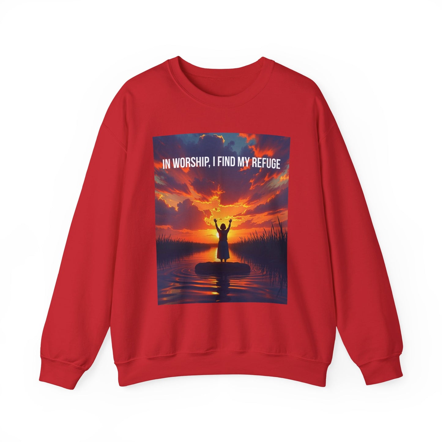 Worship Refuge Crewneck Sweatshirt — "In Worship, I Find My Refuge" Inspirational Faith Sweatshirt