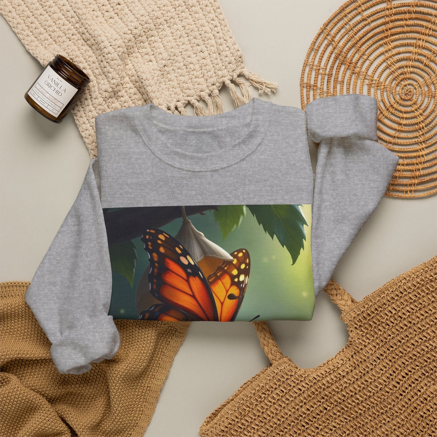 Crewneck Sweatshirt — Grace Wins Everytime Monarch Butterfly Inspirational Tee