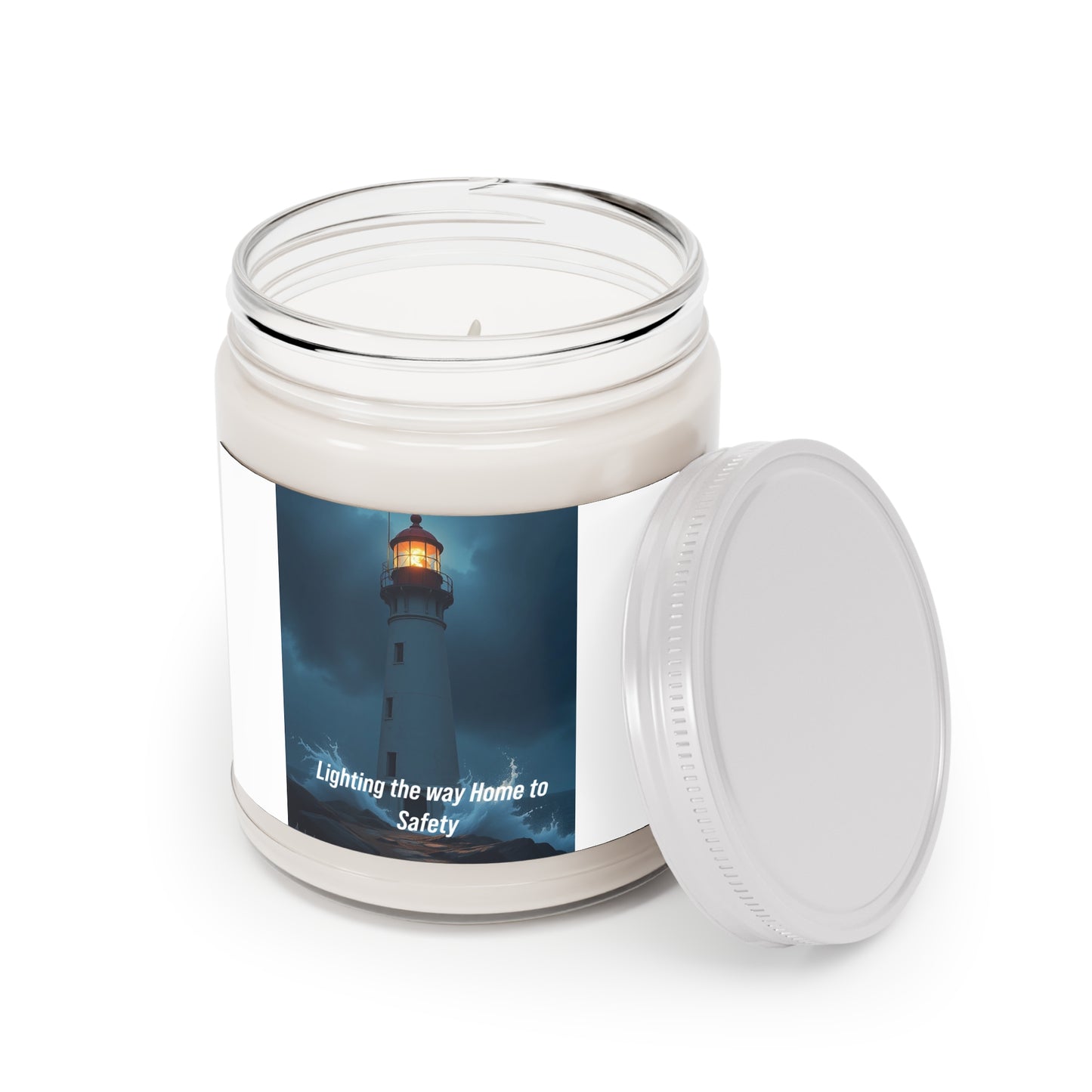 Lighthouse Scented Soy Candle — 'Lighting the Way Home to Safety' (9oz, White Lid)