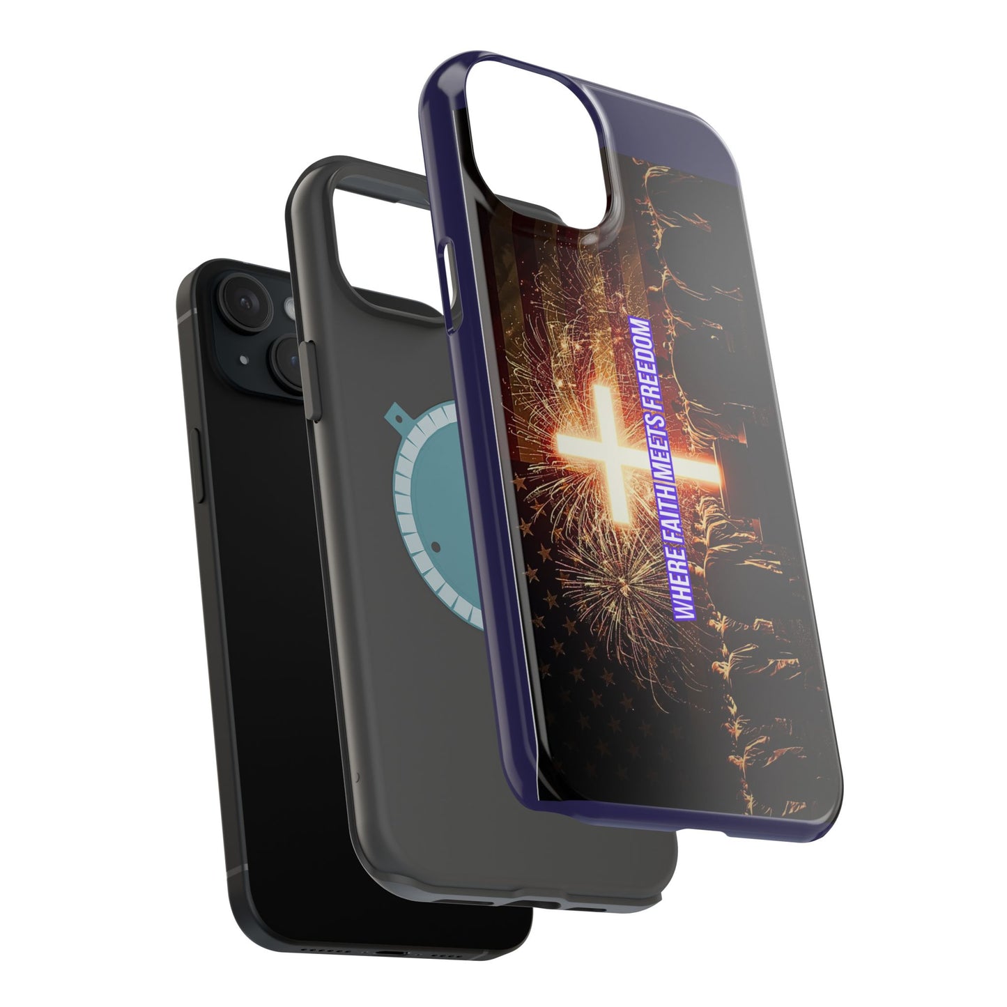 Christian Cross iPhone Case — “Where Faith Meets Freedom” Magnetic Impact-Resistant Phone Case