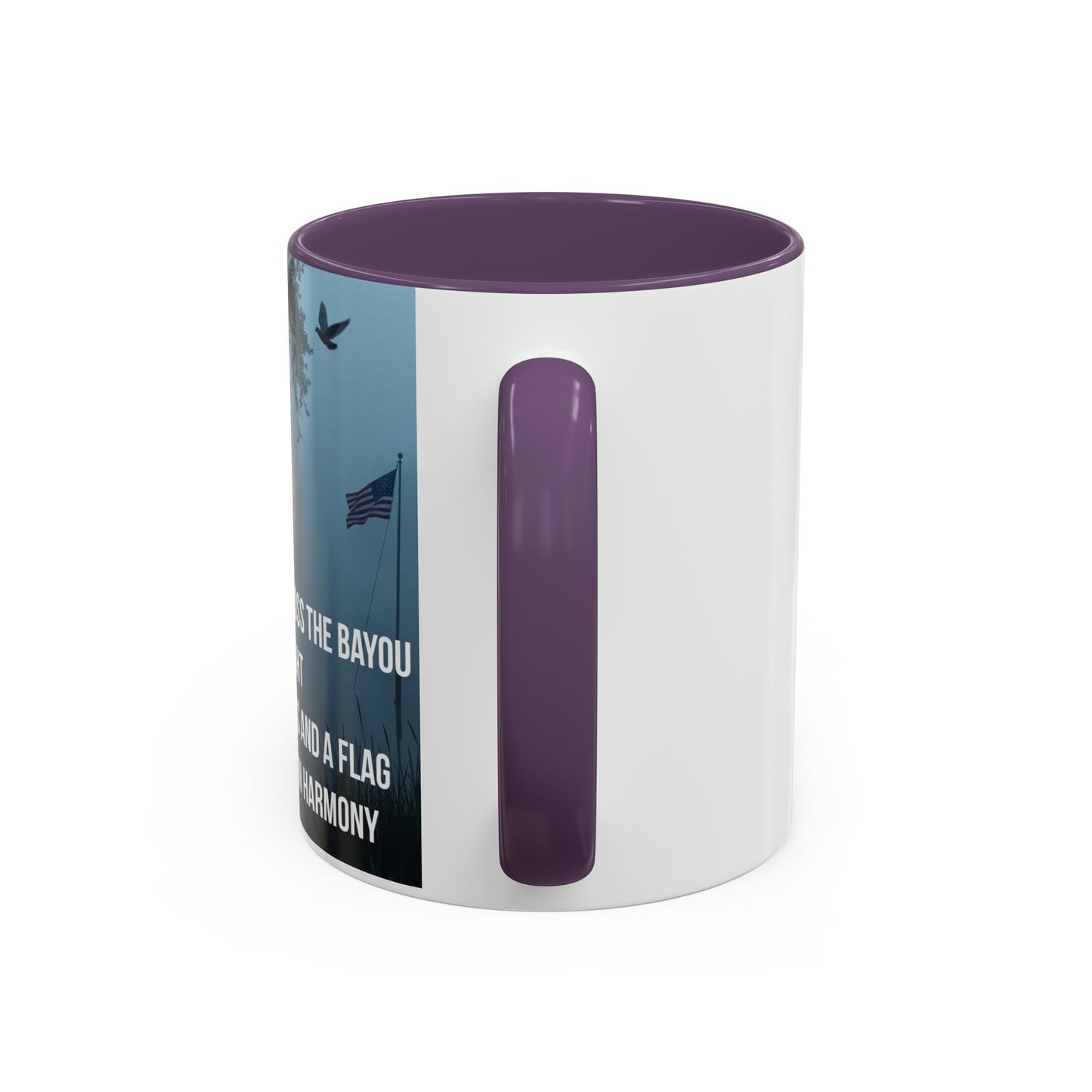 Bayou Cross & Flag Coffee Mug — Inspirational Southern Scene with Peaceful Verse (11/15 oz)