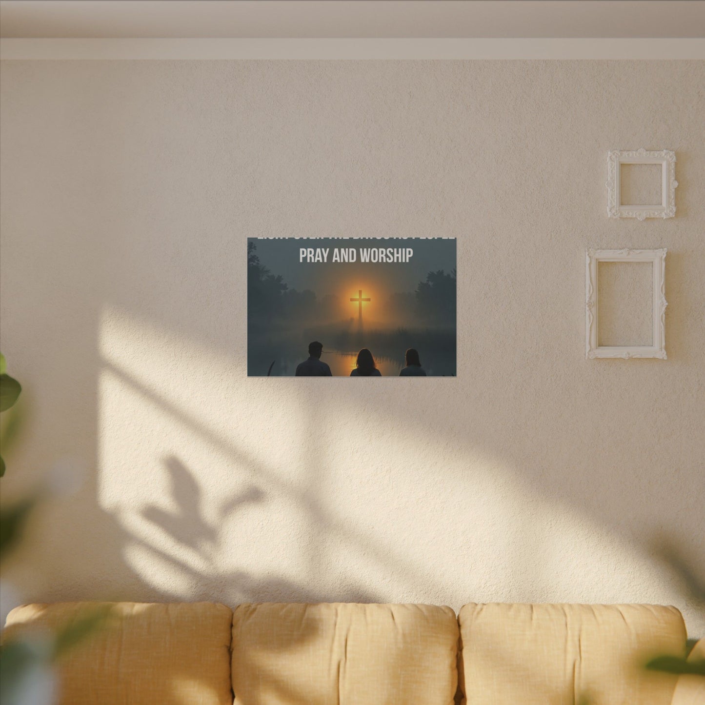 Faith Wall Art Canvas — “The Light of the Cross Puts Light Over the Bayou as People Pray and Worship”