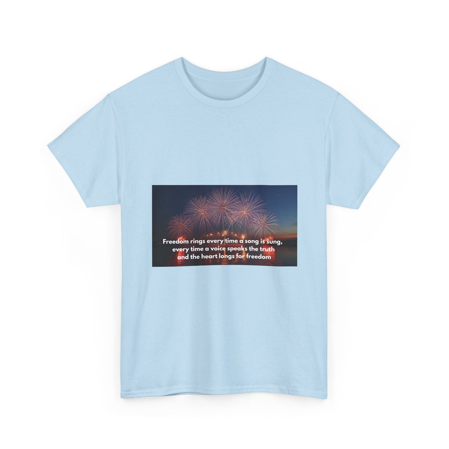 T-Shirt — Patriotic Fireworks Tee with 'Freedom Rings' Quote