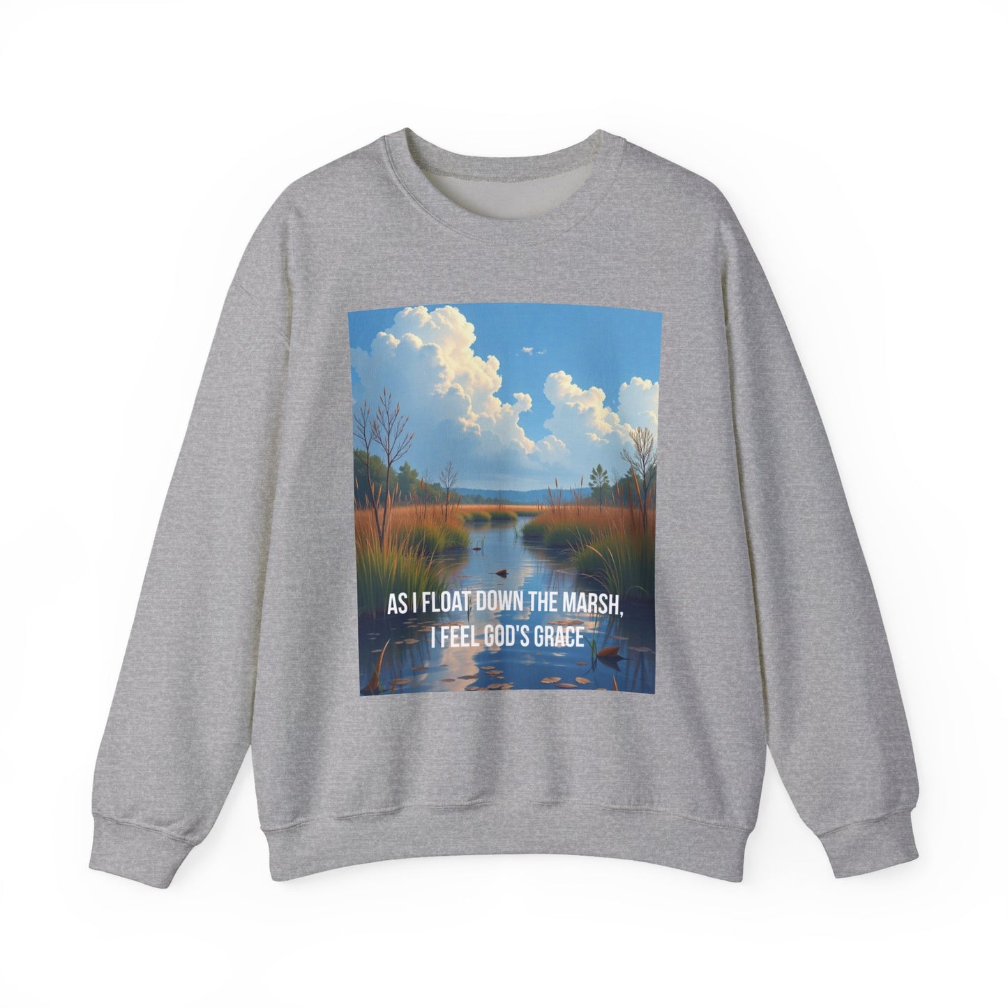 Sweatshirt — Marsh Scene with Lyrics "As I Float Down the Marsh, I Feel God's Grace"