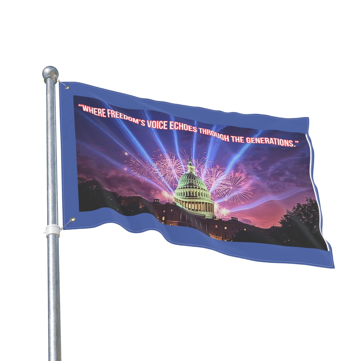 Double-Sided Patriotic Flag — "Where Freedom's Voice Echoes Through the Generations" Capitol Fireworks Garden Flag