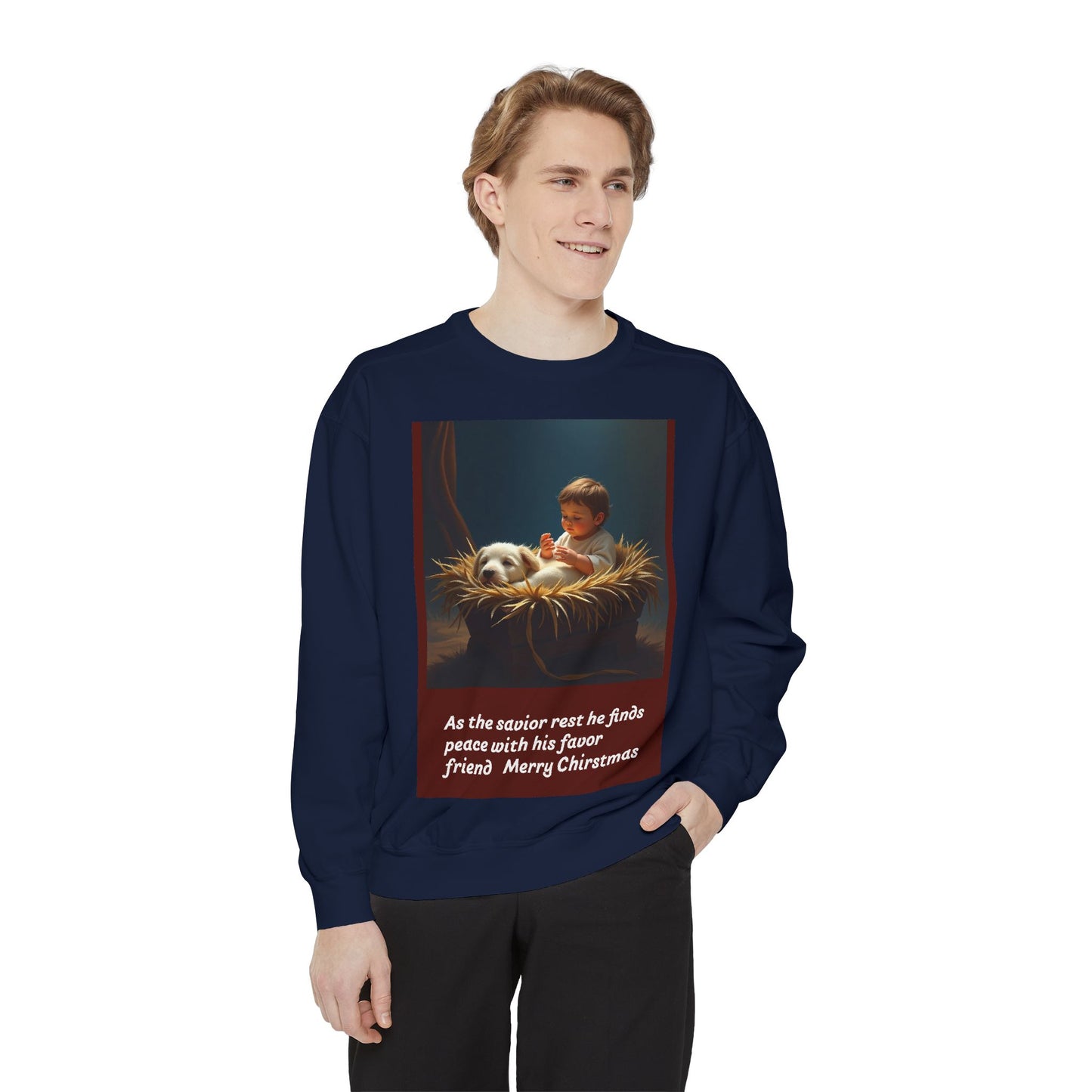 Warm Christmas Sweatshirt, Holiday Gift, Unisex Cozy Crewneck, Family Gathering, Dog Lovers, Festive Apparel