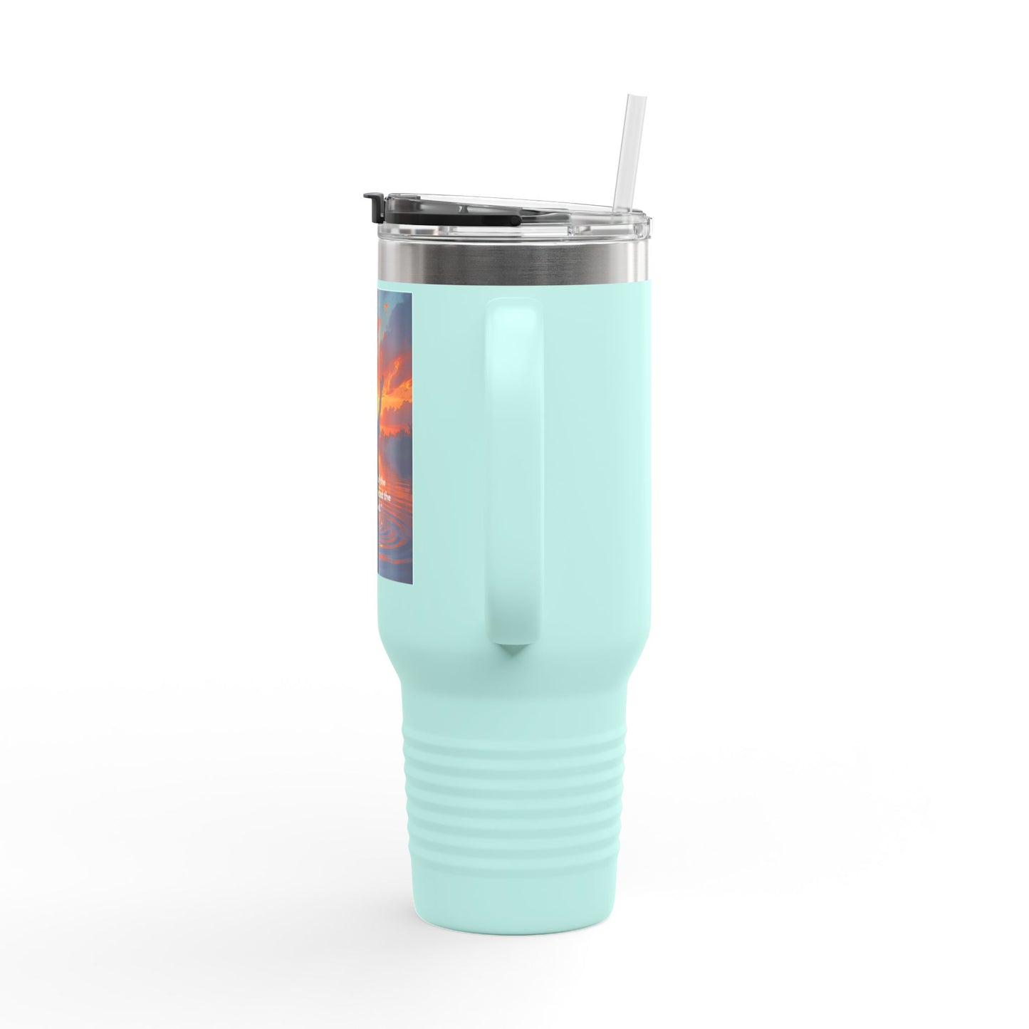 40oz Insulated Travel Mug — Christian Sunrise Design with Scripture Quote