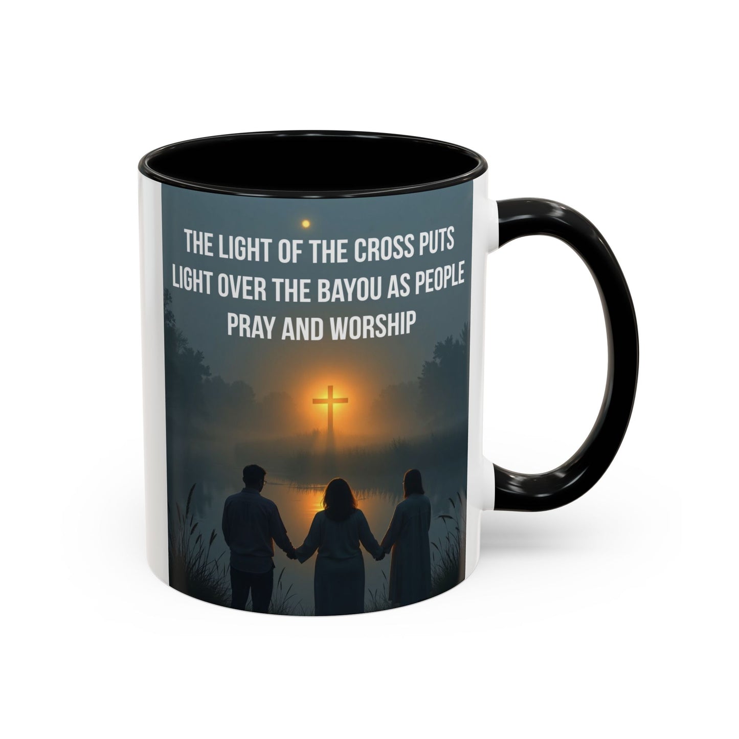 Christian Accent Coffee Mug — “The Light of the Cross” Inspirational Bible Verse Design