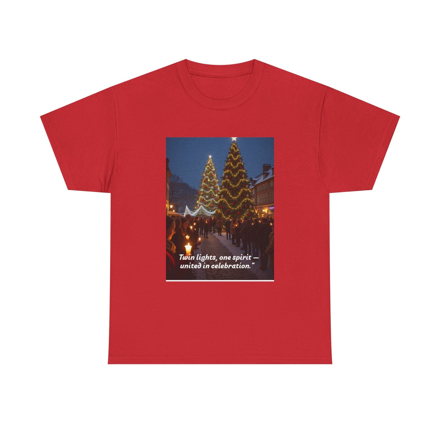 Unisex Heavy Cotton Tee - "Turn light, one spirit - unite in celebration", Holiday Shirt, Christmas Tee, Family Gathering, Festive [...]