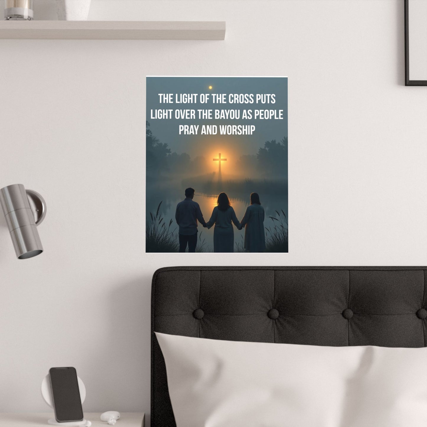 Satin Poster — “Light Over the Bayou as People Pray and Worship” (Christian Inspirational Wall Art)