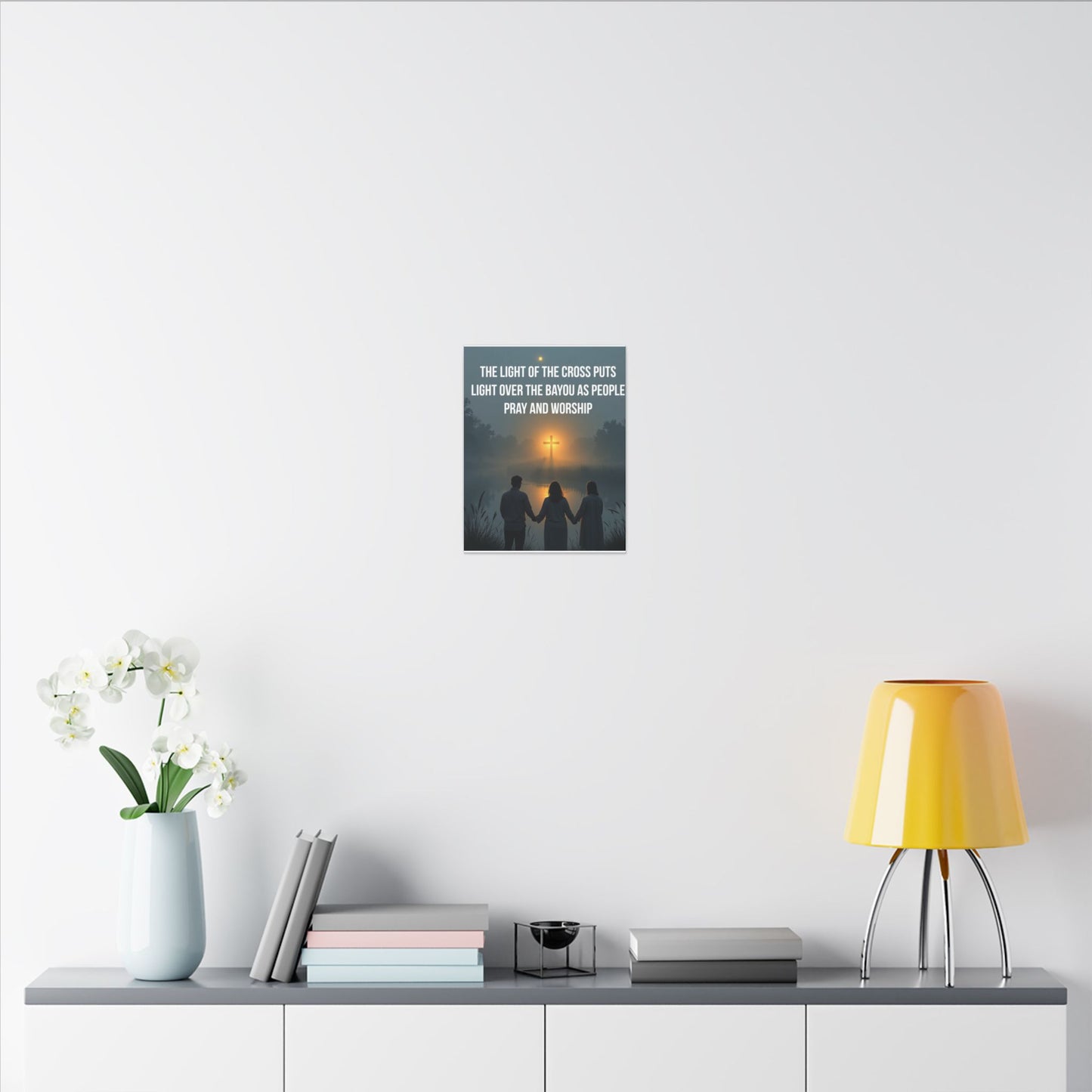Faith Wall Art Canvas — “The Light of the Cross Puts Light Over the Bayou as People Pray and Worship”