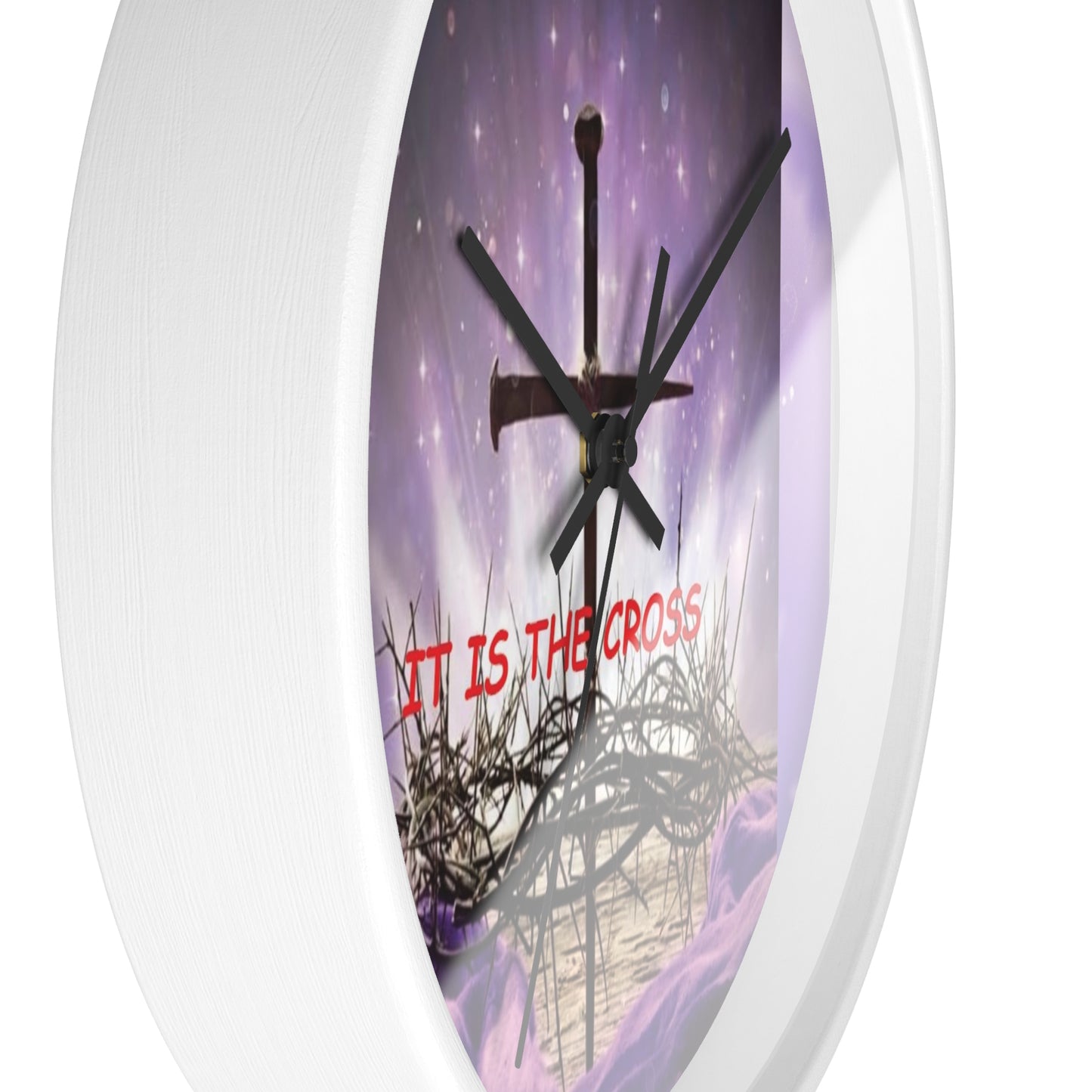 Christian Wall Clock — 'It Is The Cross' Inspirational Cross & Crown of Thorns Design