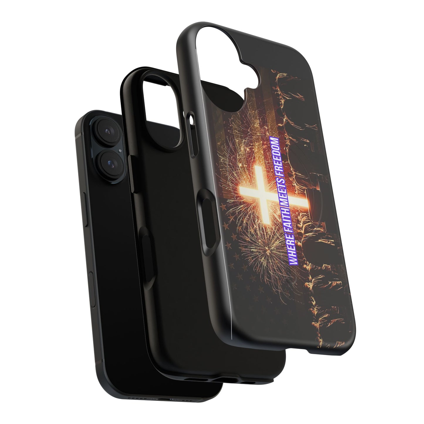 Christian Cross Phone Case - "Where Faith Meets Freedom" Tough Magnetic Case
