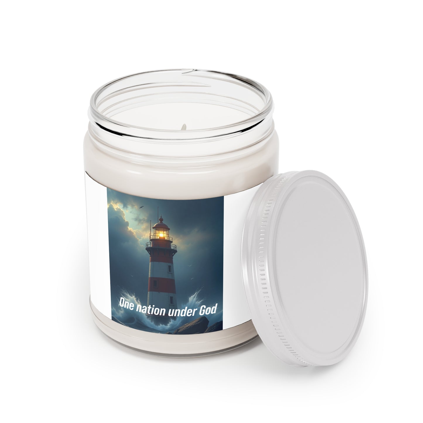 Lighthouse Soy Candle 9oz — "One Nation Under God" Scented Jar