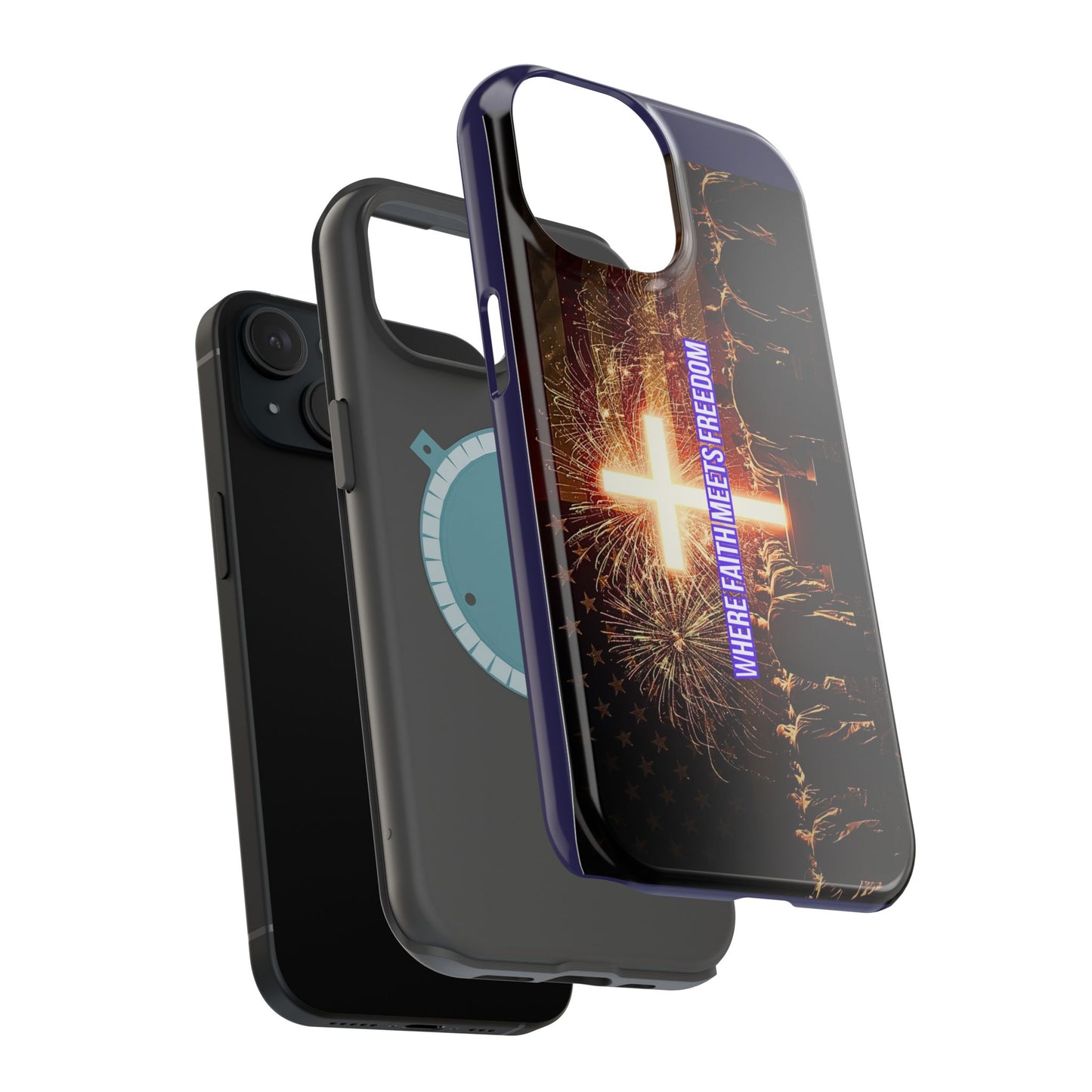 Christian Cross iPhone Case — “Where Faith Meets Freedom” Magnetic Impact-Resistant Phone Case