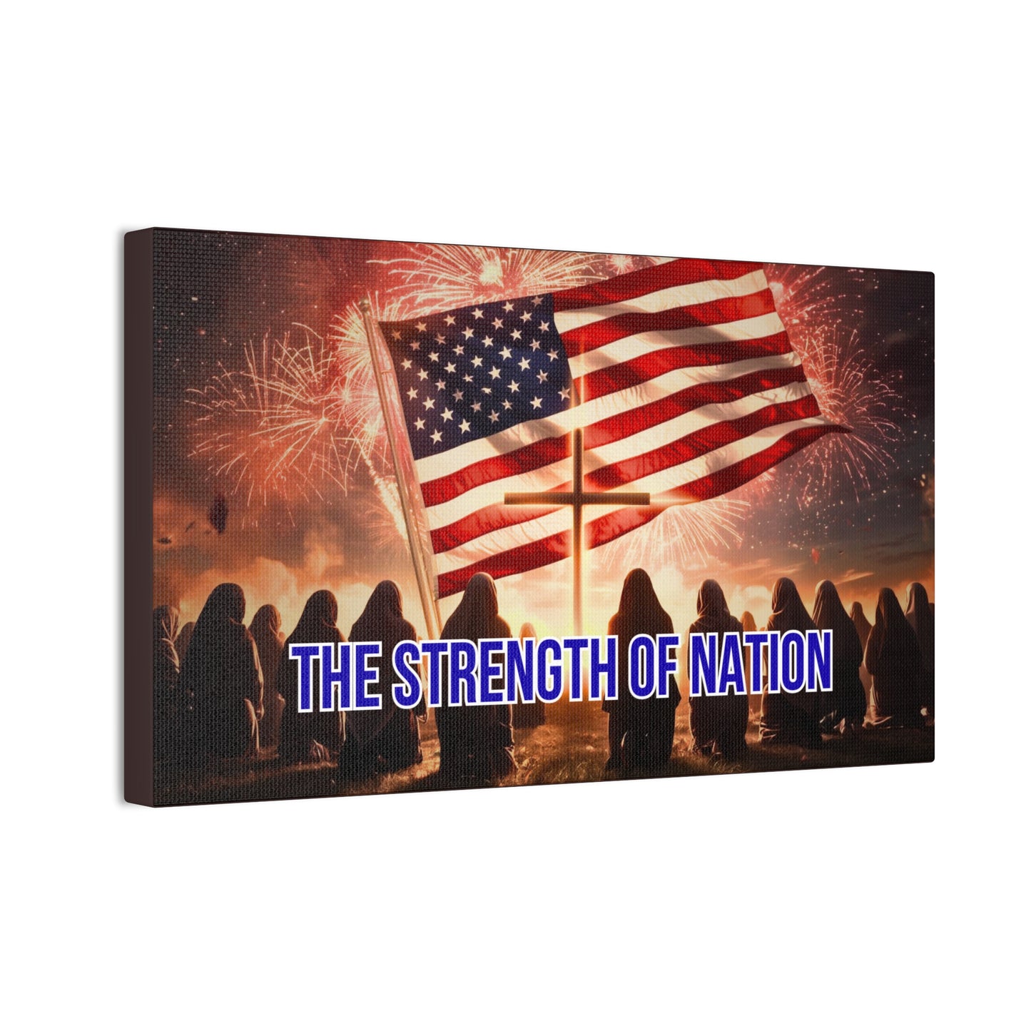 Patriotic Canvas Wall Art – “The Strength of Nation” American Flag with Fireworks