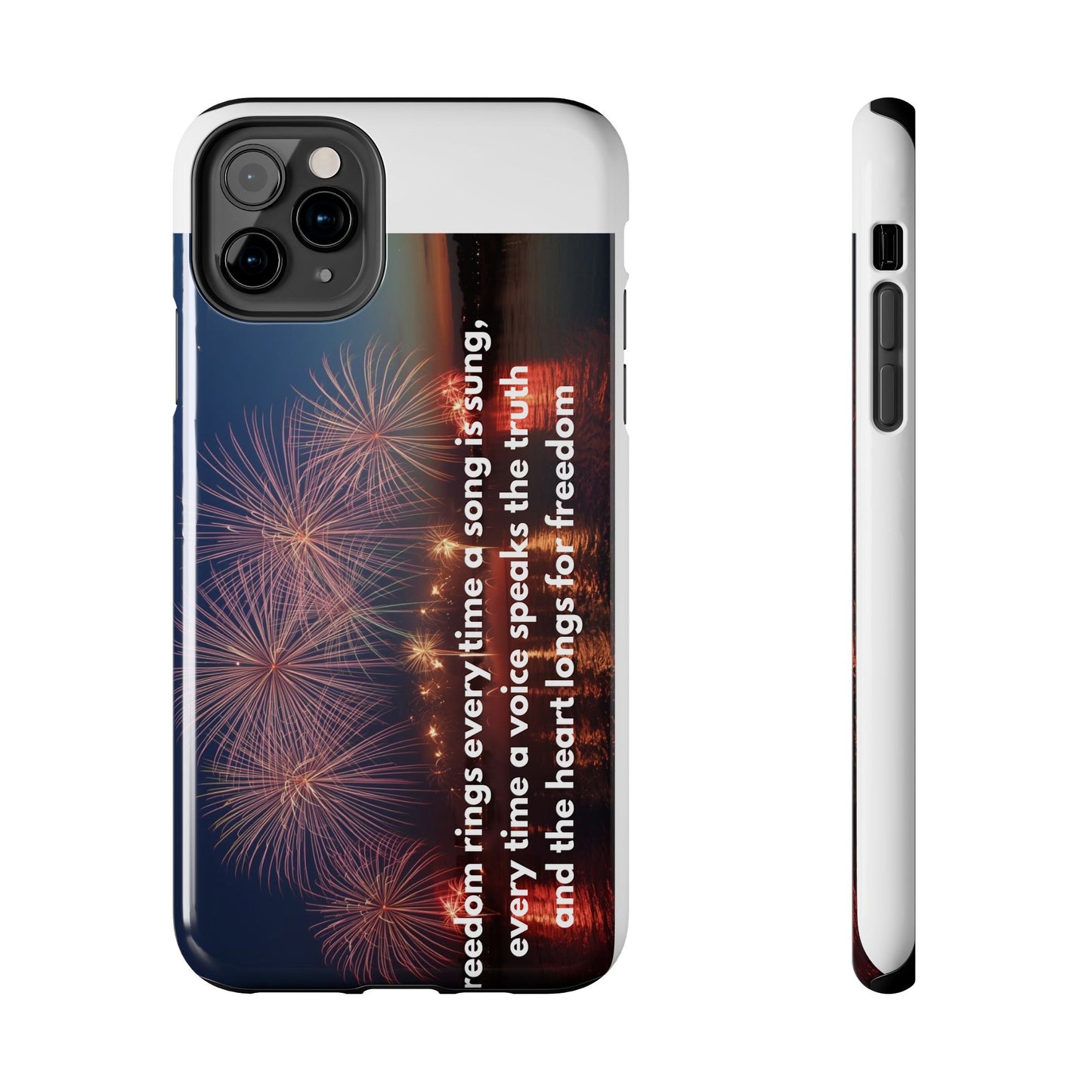 Patriotic Fireworks Tough Phone Case — "Freedom" Quote Protective Cover