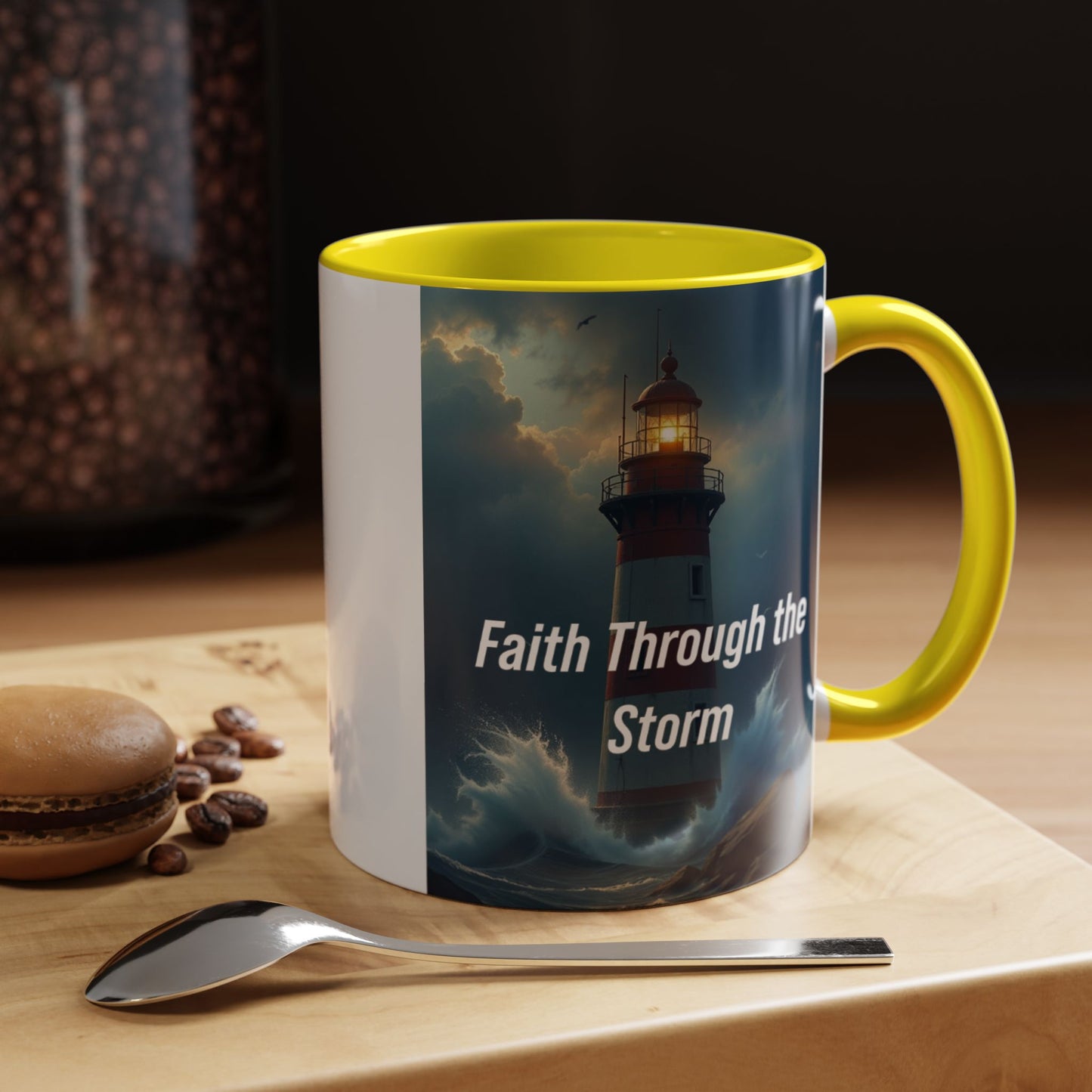 Faith Through the Storm Lighthouse Coffee Mug - Inspirational Ceramic Accent Mug